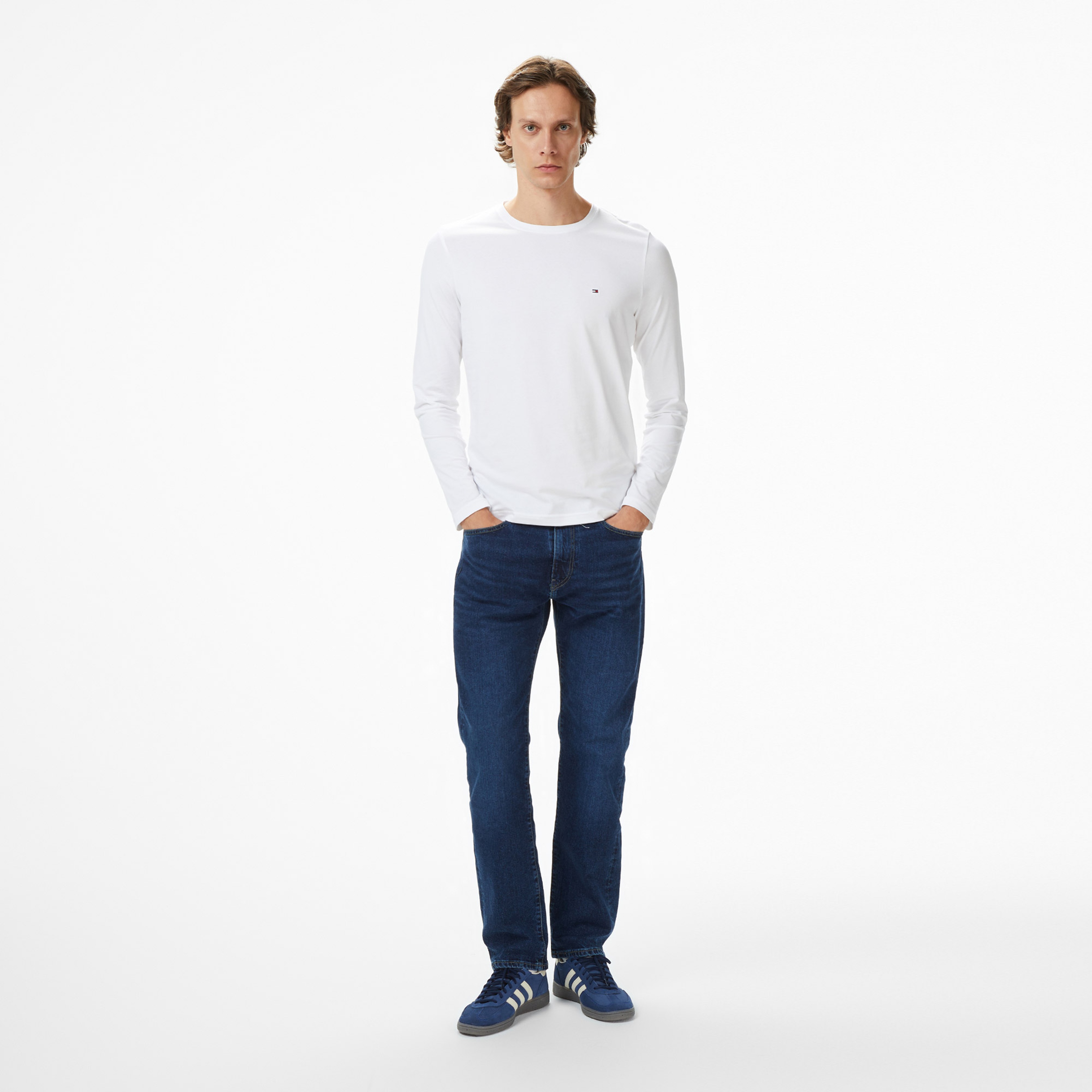 Tommy Hilfiger Stretch Slim Fit Erkek Beyaz Uzun Kollu T-Shirt