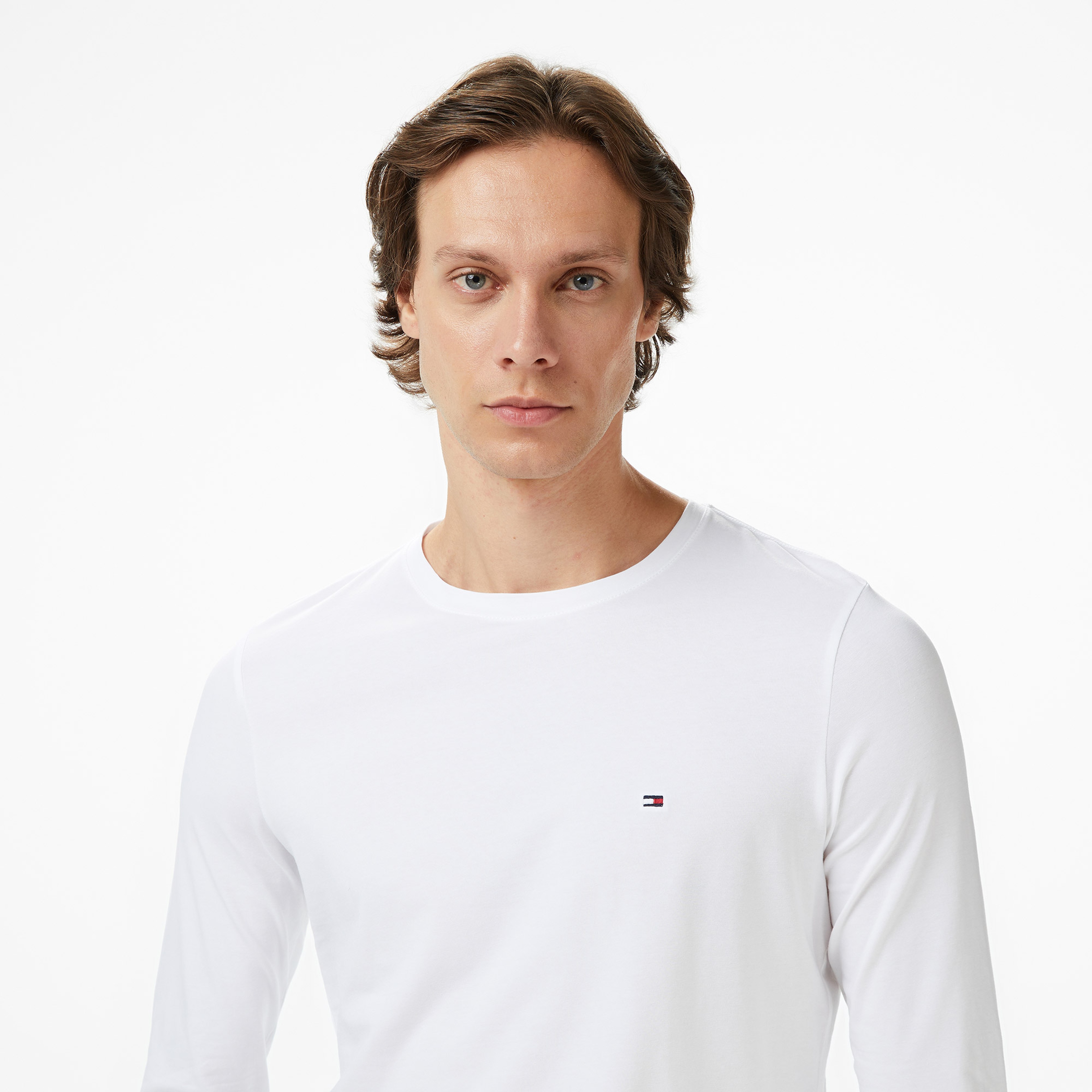 Tommy Hilfiger Stretch Slim Fit Erkek Beyaz Uzun Kollu T-Shirt