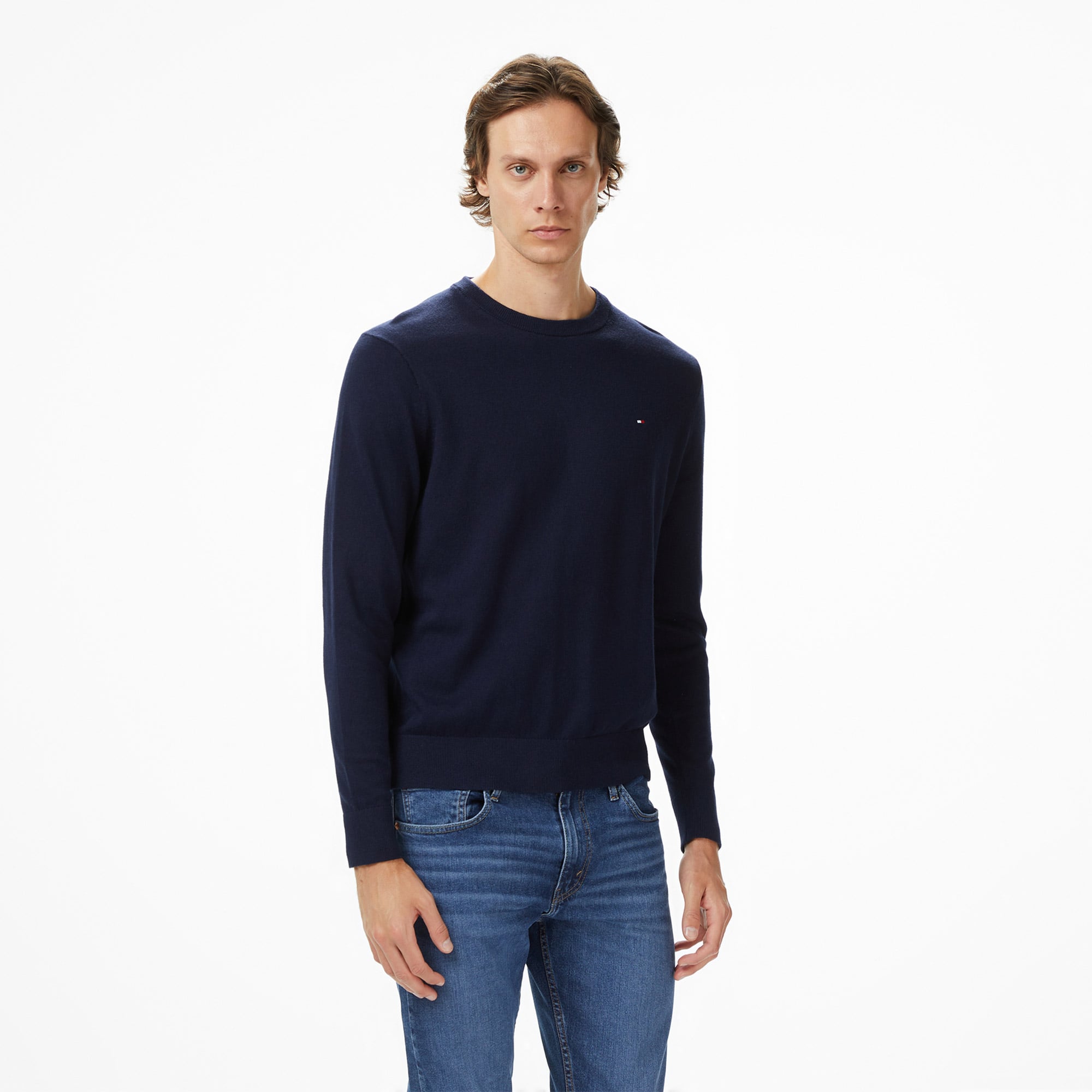 Tommy Hilfiger Pima Mainline Cashmere Erkek Mavi Hırka