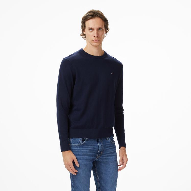 Tommy Hilfiger Pima Mainline Cashmere Erkek Mavi Hırka