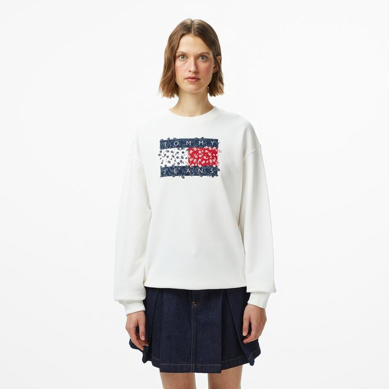 Tommy Jeans Relax Floral Flag Kadın Beyaz Sweatshirt