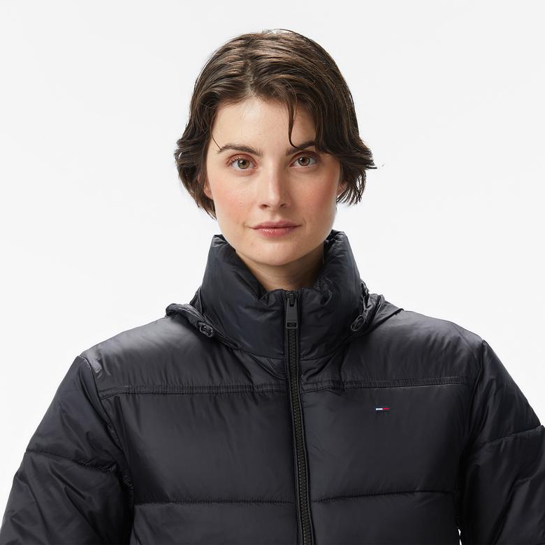 Tommy Jeans Hood Essentials Kadın Siyah Puffer Mont