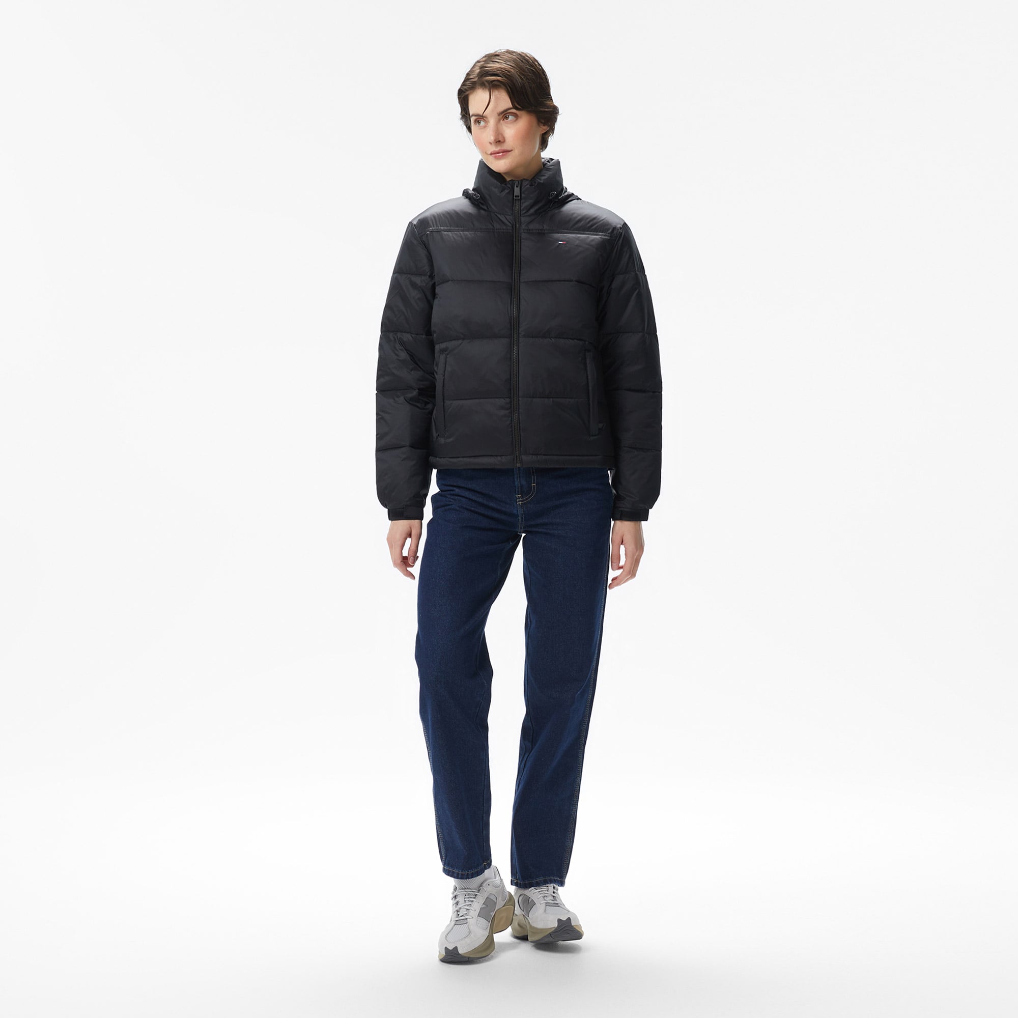 Tommy Jeans Hood Essentials Kadın Siyah Puffer Mont