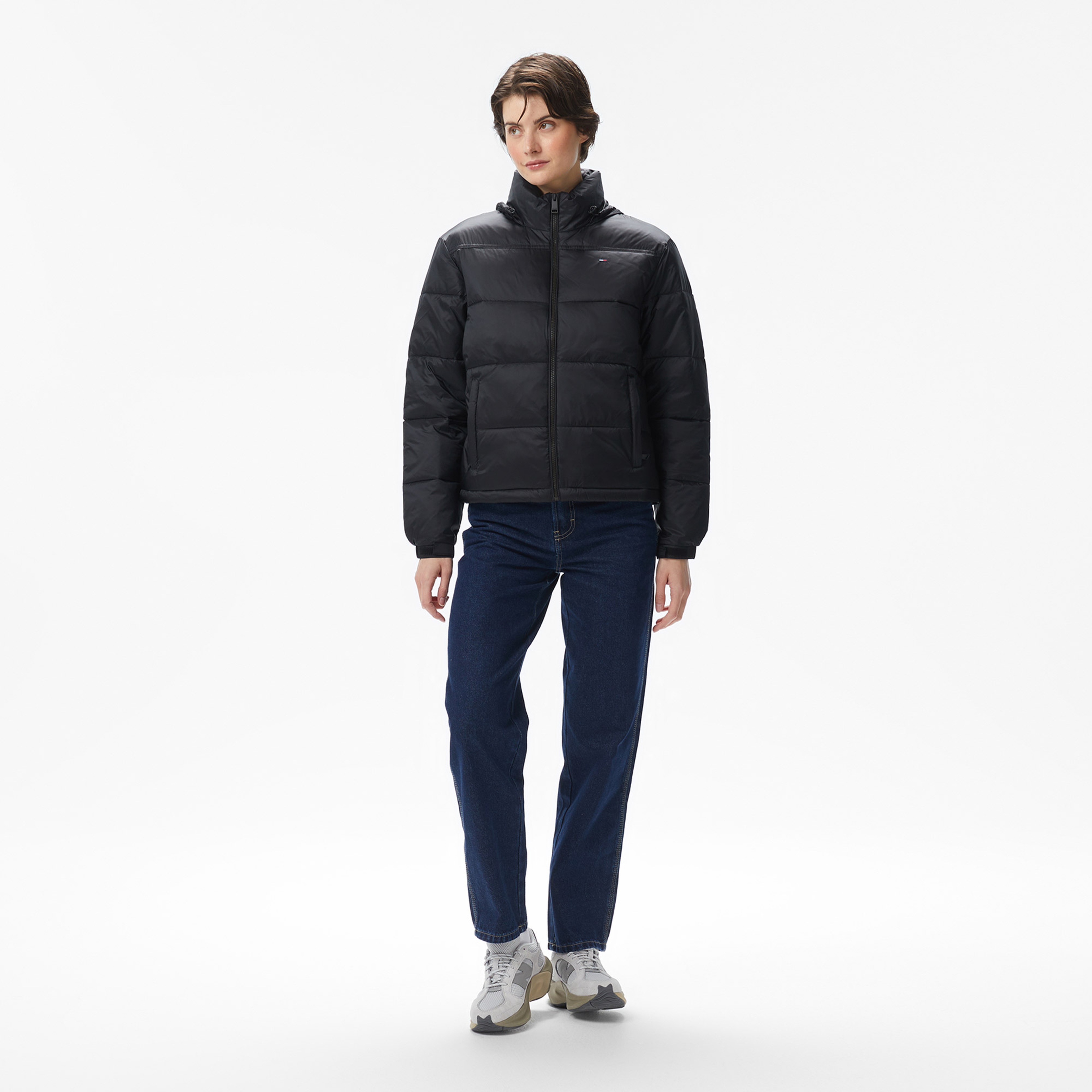 Tommy Jeans Hood Essentials Kadın Siyah Puffer Mont