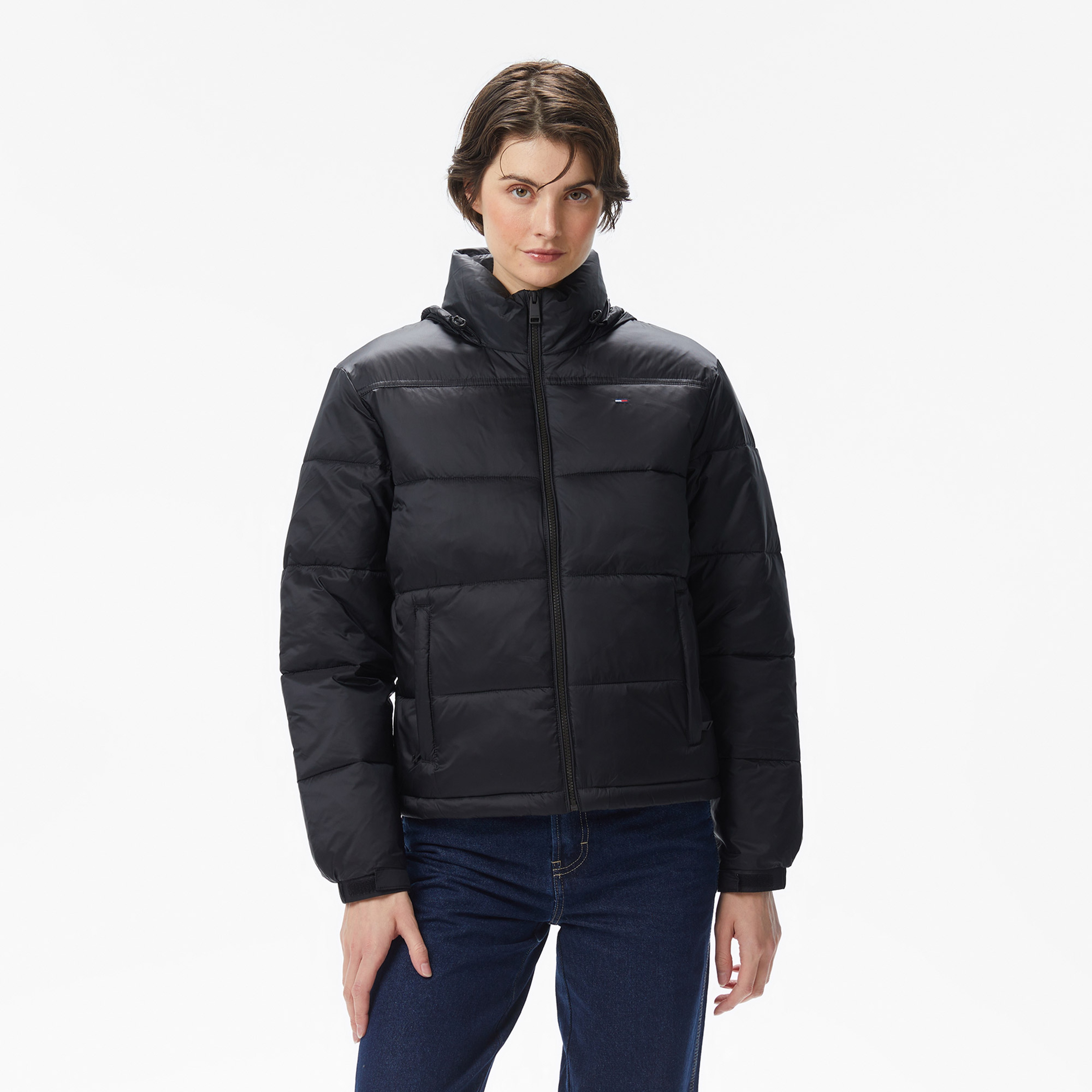 Tommy Jeans Hood Essentials Kadın Siyah Puffer Mont