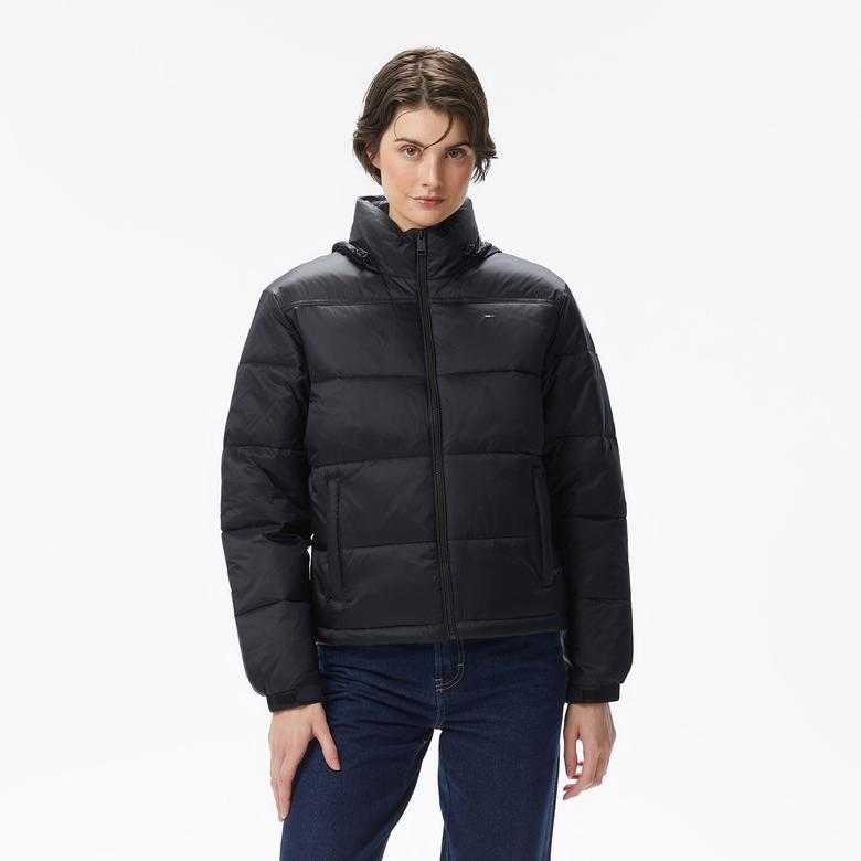 Tommy Jeans Hood Essentials Kadın Siyah Puffer Mont