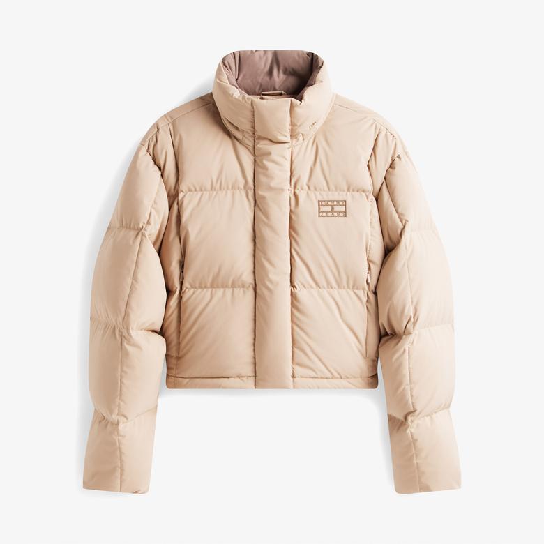 Tommy Jeans Alaska Grid Crop Kadın Kahverengi Puffer Mont