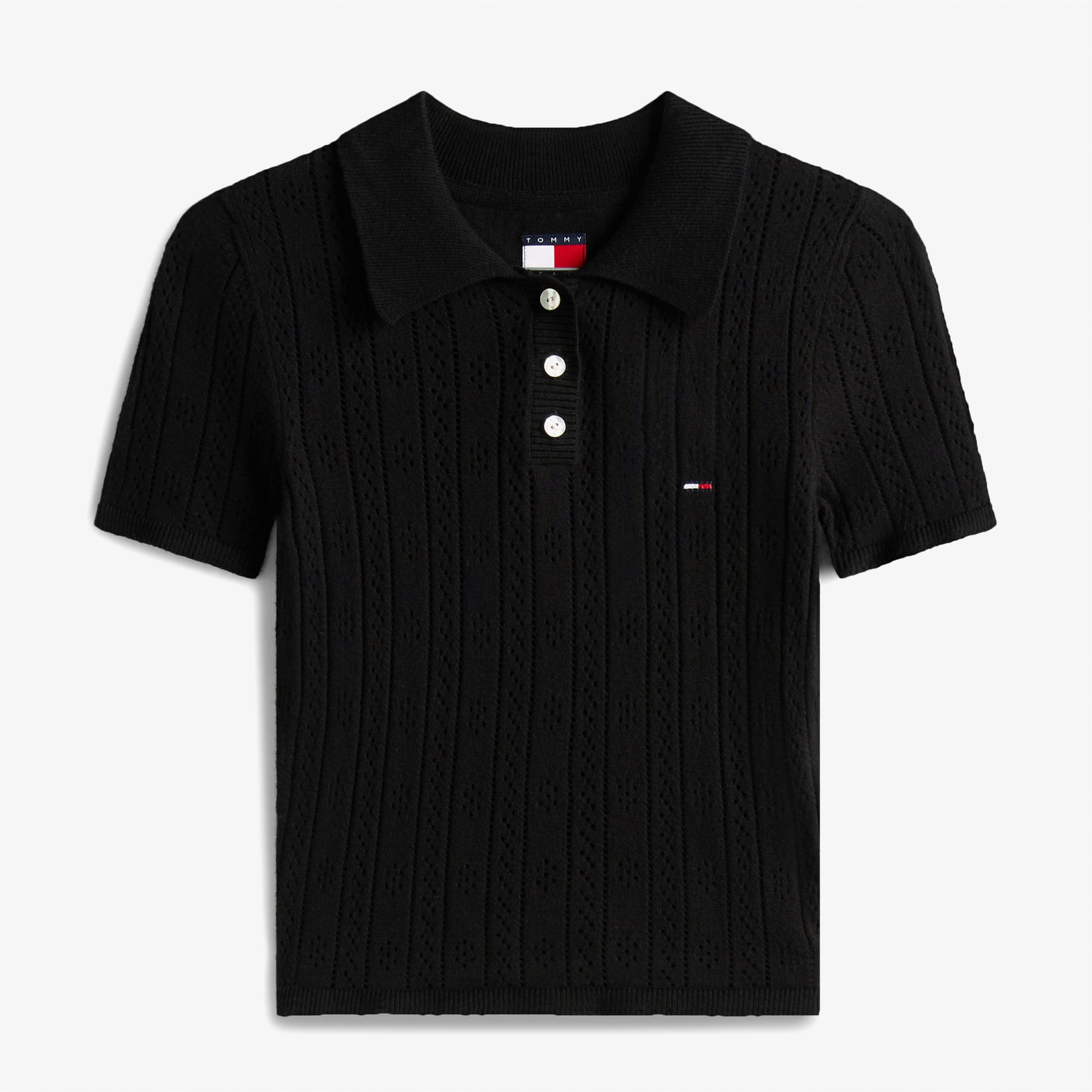 Tommy Jeans Pointelle Kadın Siyah Triko Polo