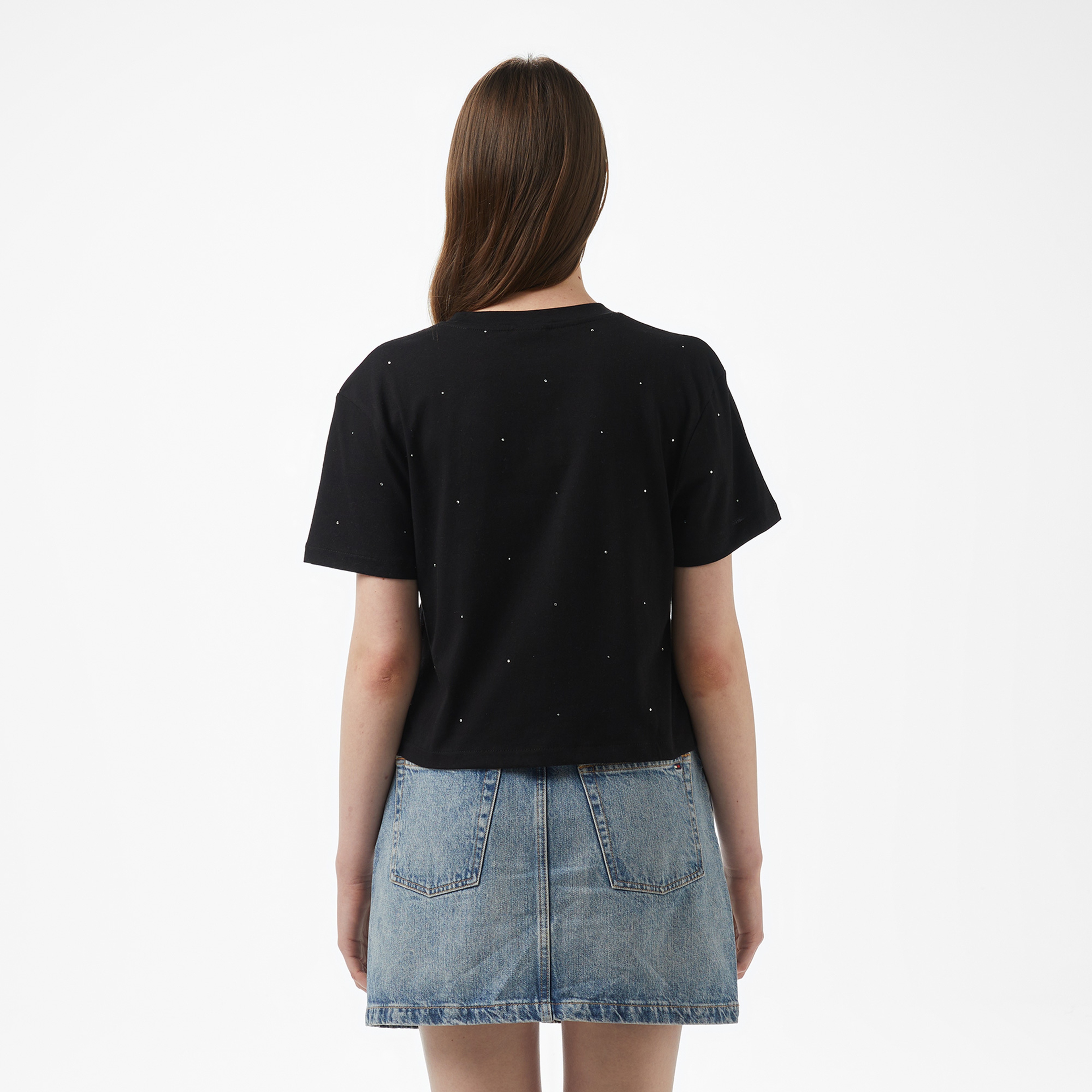 Guess Primula Rhinestones Kadın Siyah T-Shirt