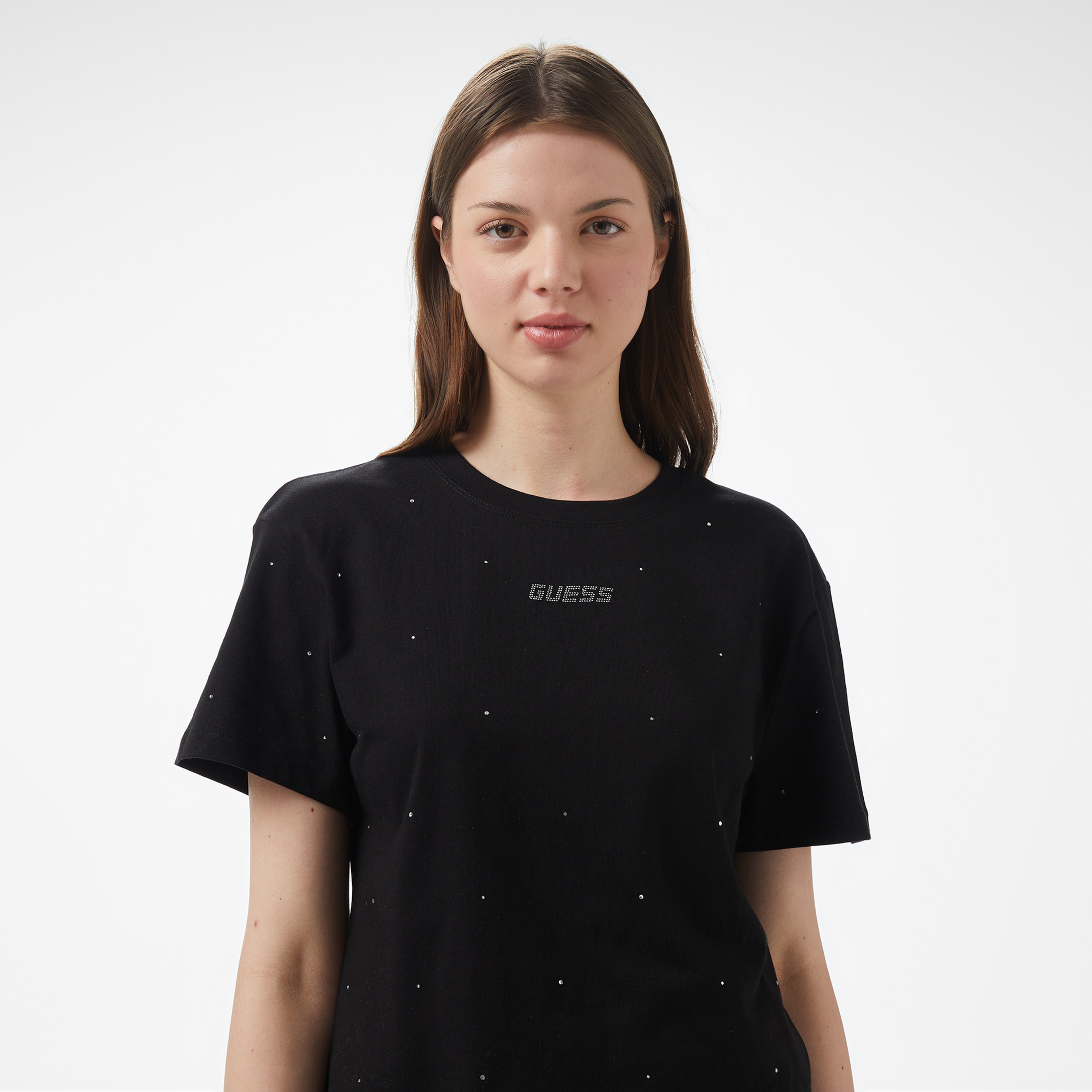 Guess Primula Rhinestones Kadın Siyah T-Shirt