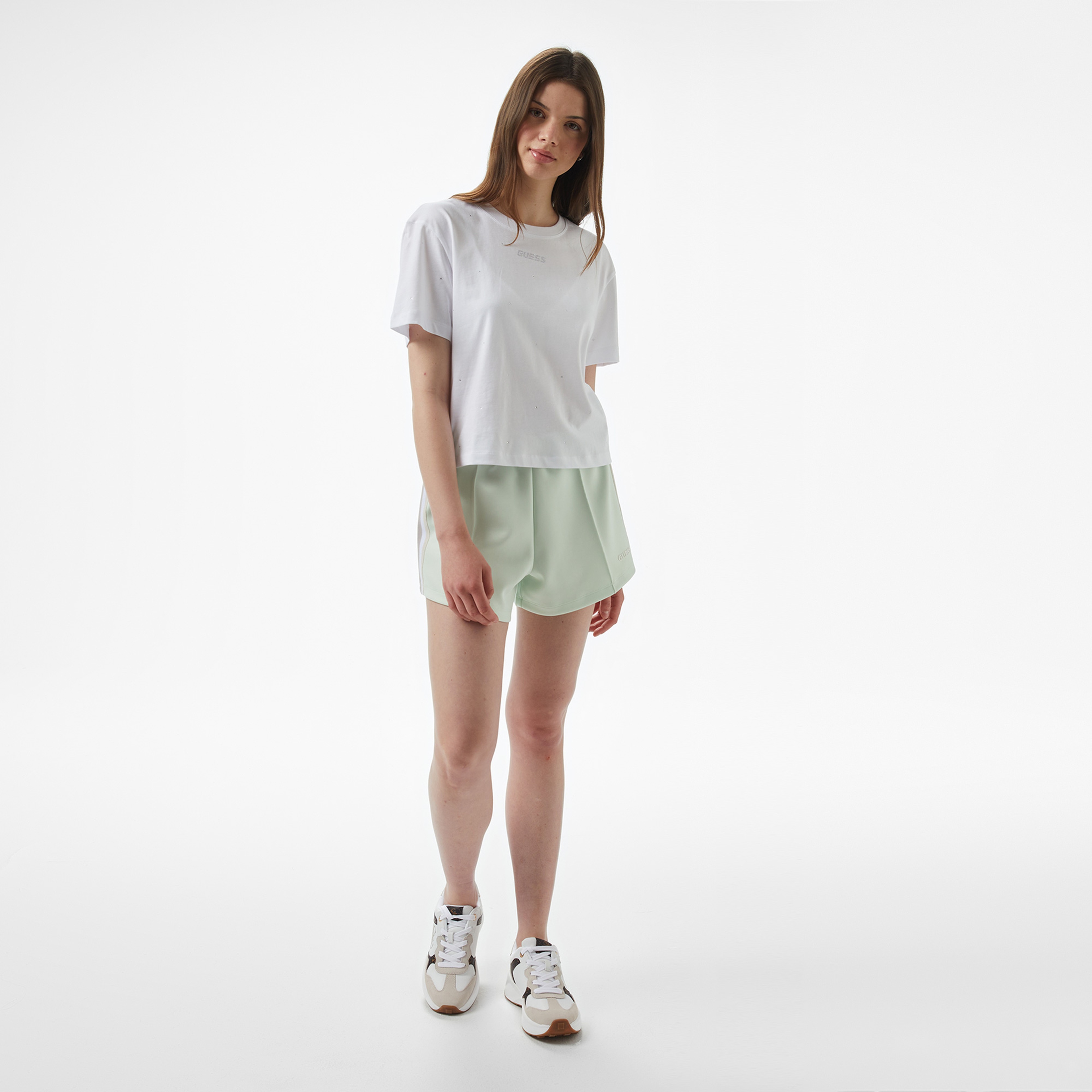 Guess Primula Rhinestones  Kadın Beyaz T-Shirt