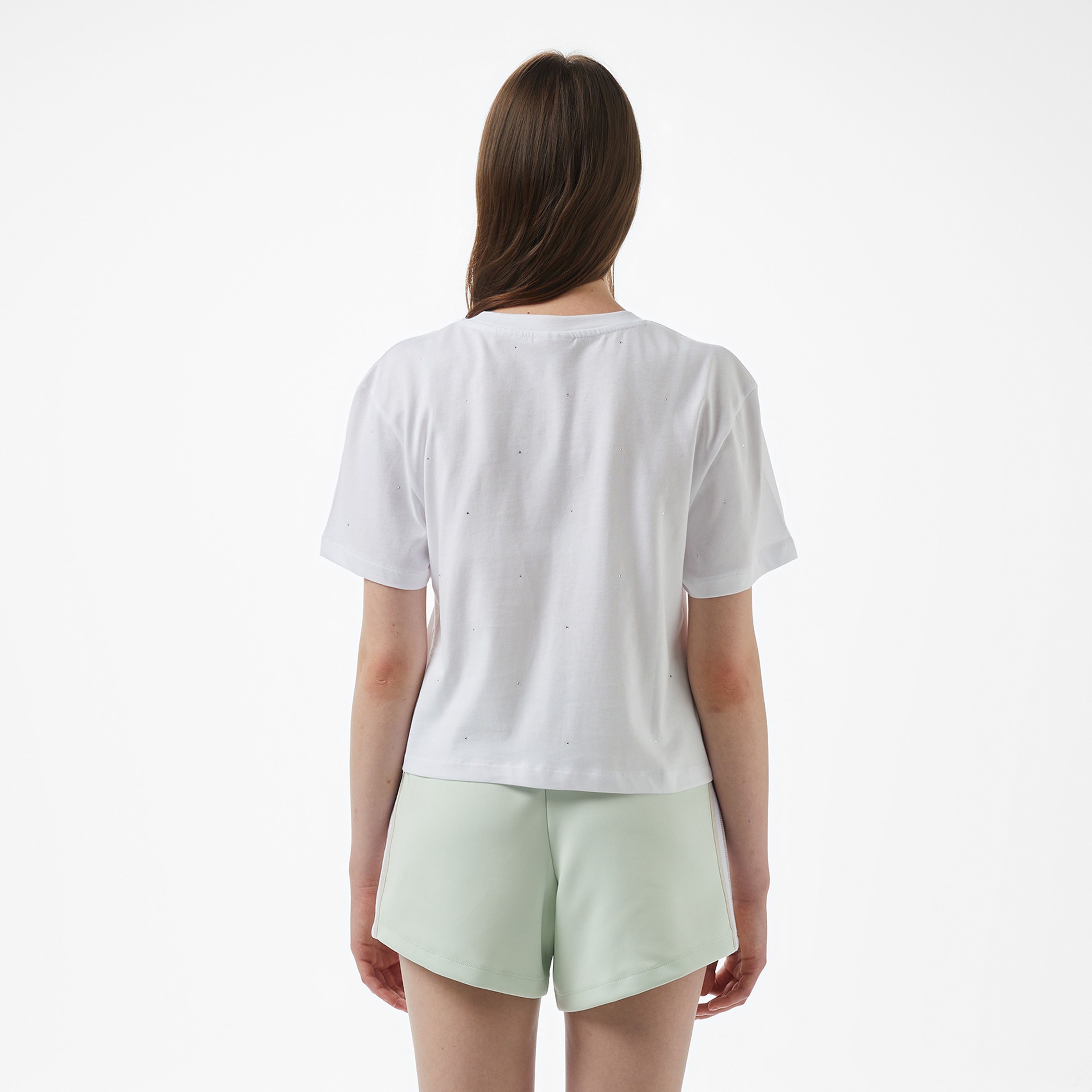 Guess Primula Rhinestones  Kadın Beyaz T-Shirt