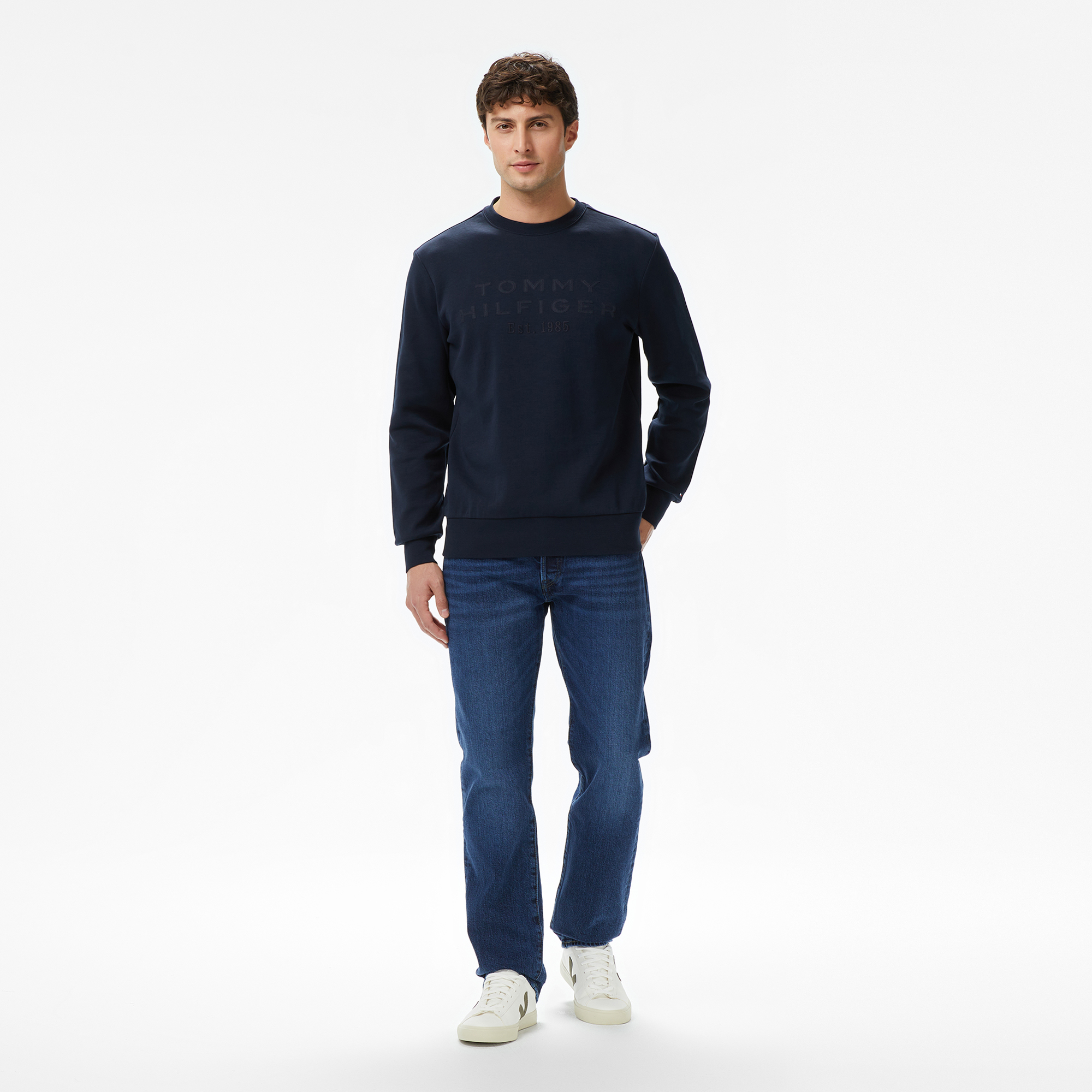 Tommy Hilfiger Nylon Applique İntechno Erkek Mavi Sweatshirt