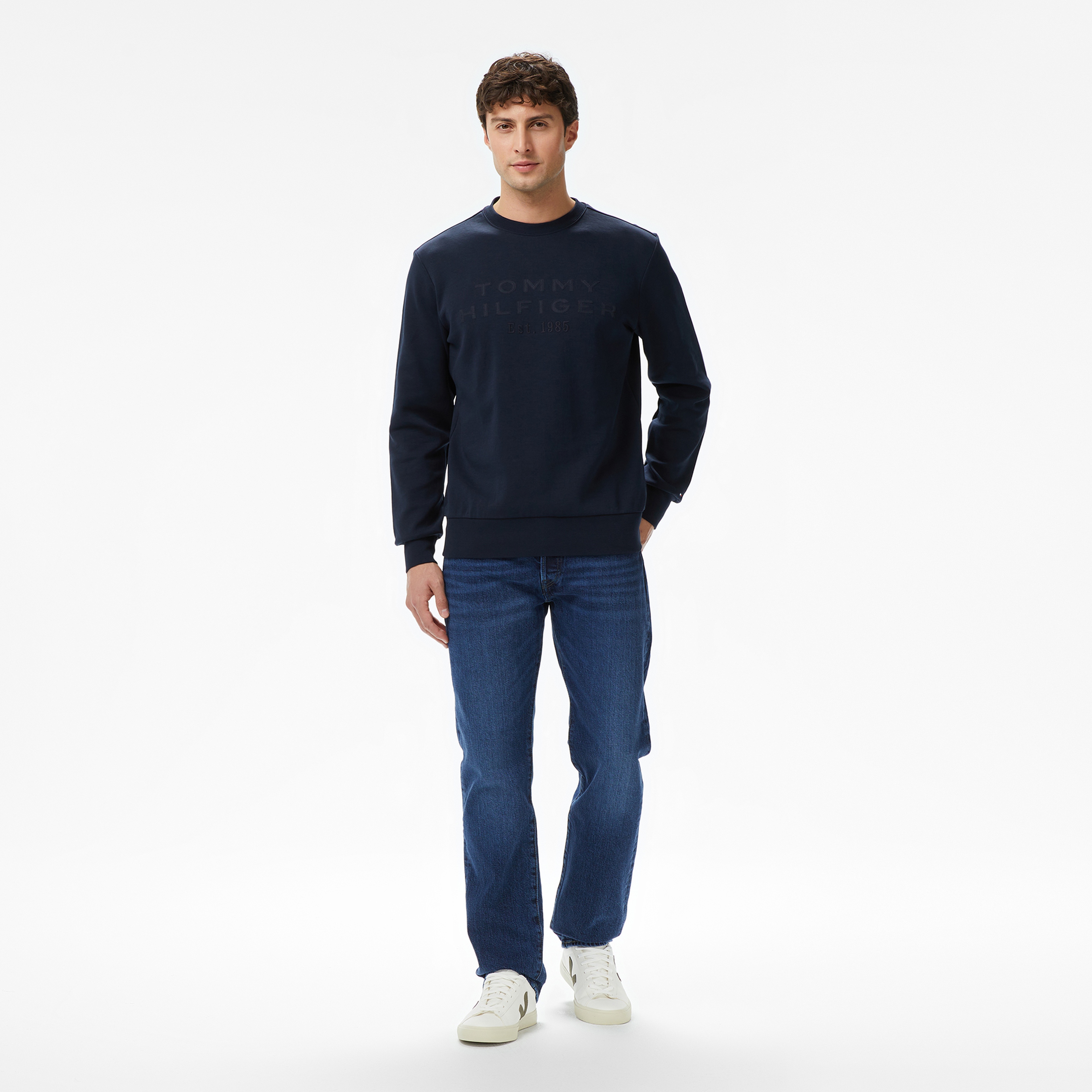 Tommy Hilfiger Nylon Applique İntechno Erkek Mavi Sweatshirt