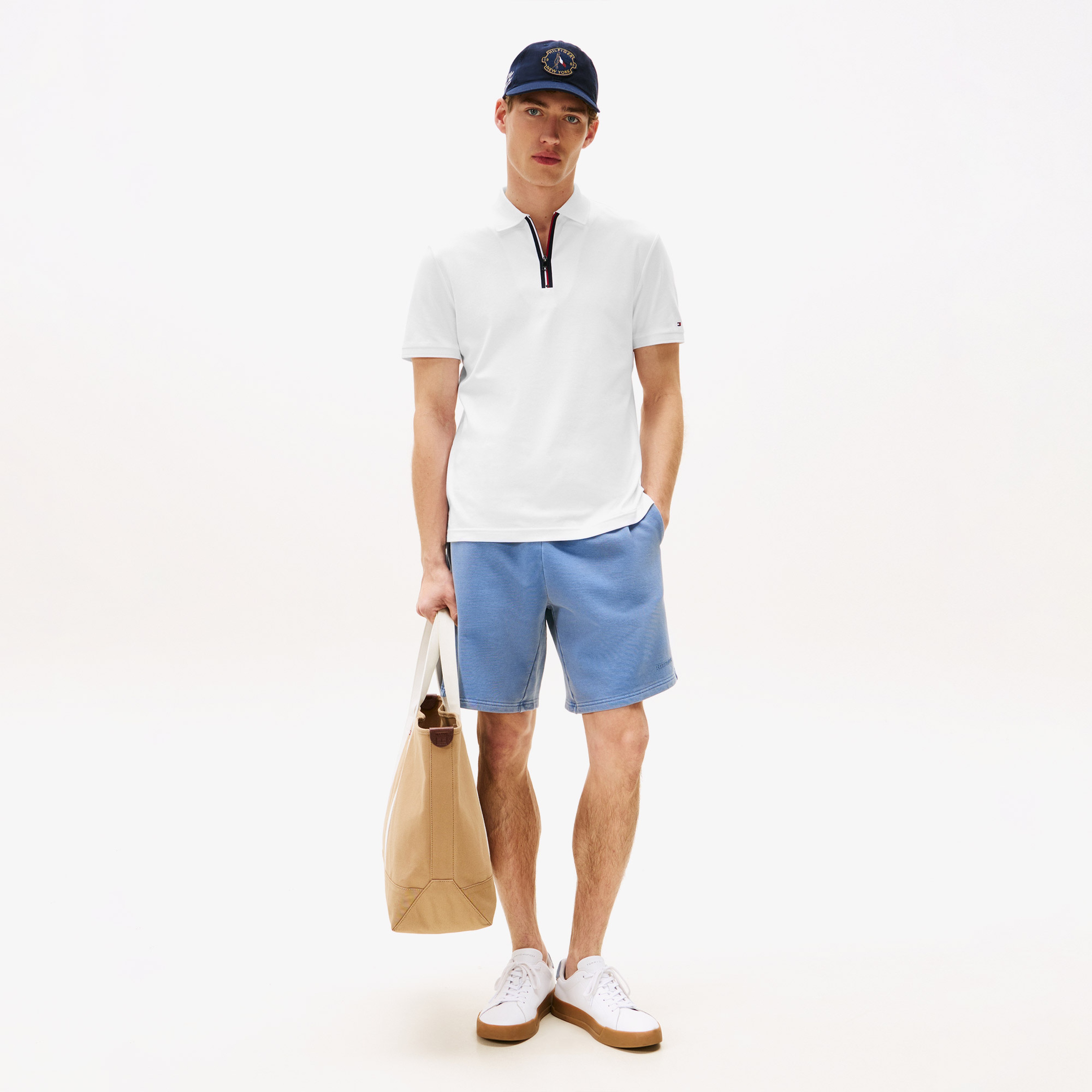 Tommy Hilfiger Interlock Zip Regular Erkek Beyaz Polo