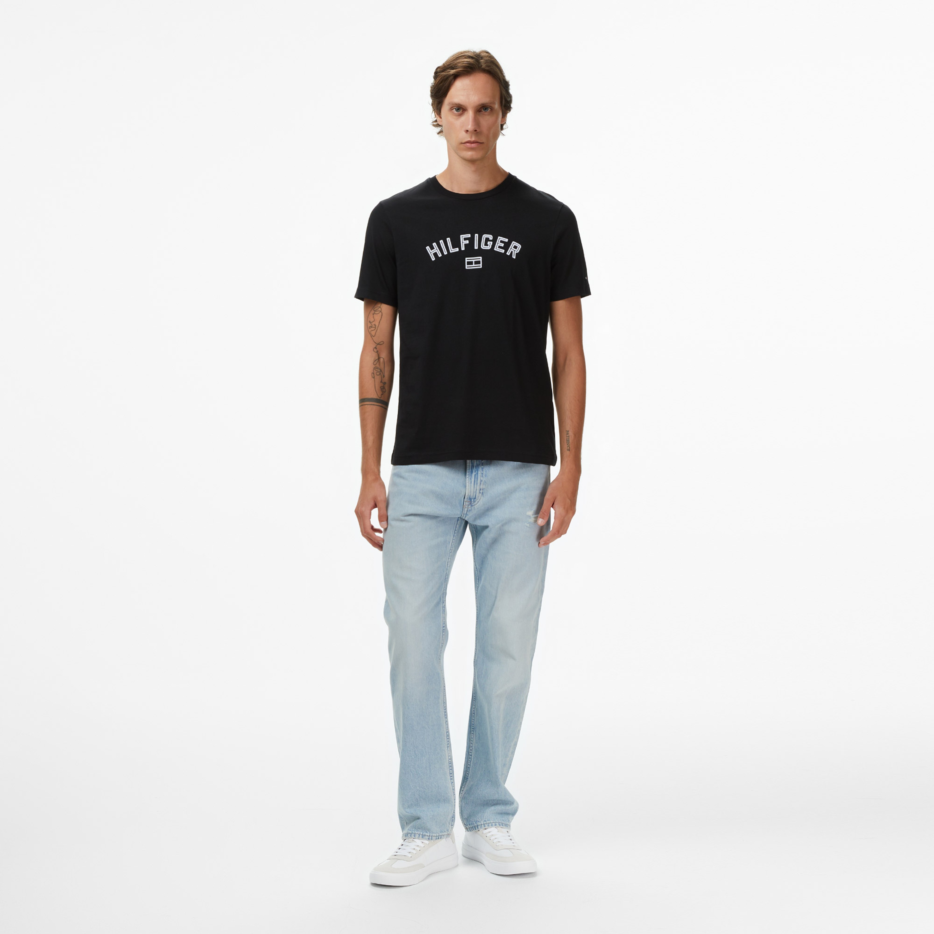 Tommy Hilfiger Flock Varsity Erkek Siyah T-Shirt