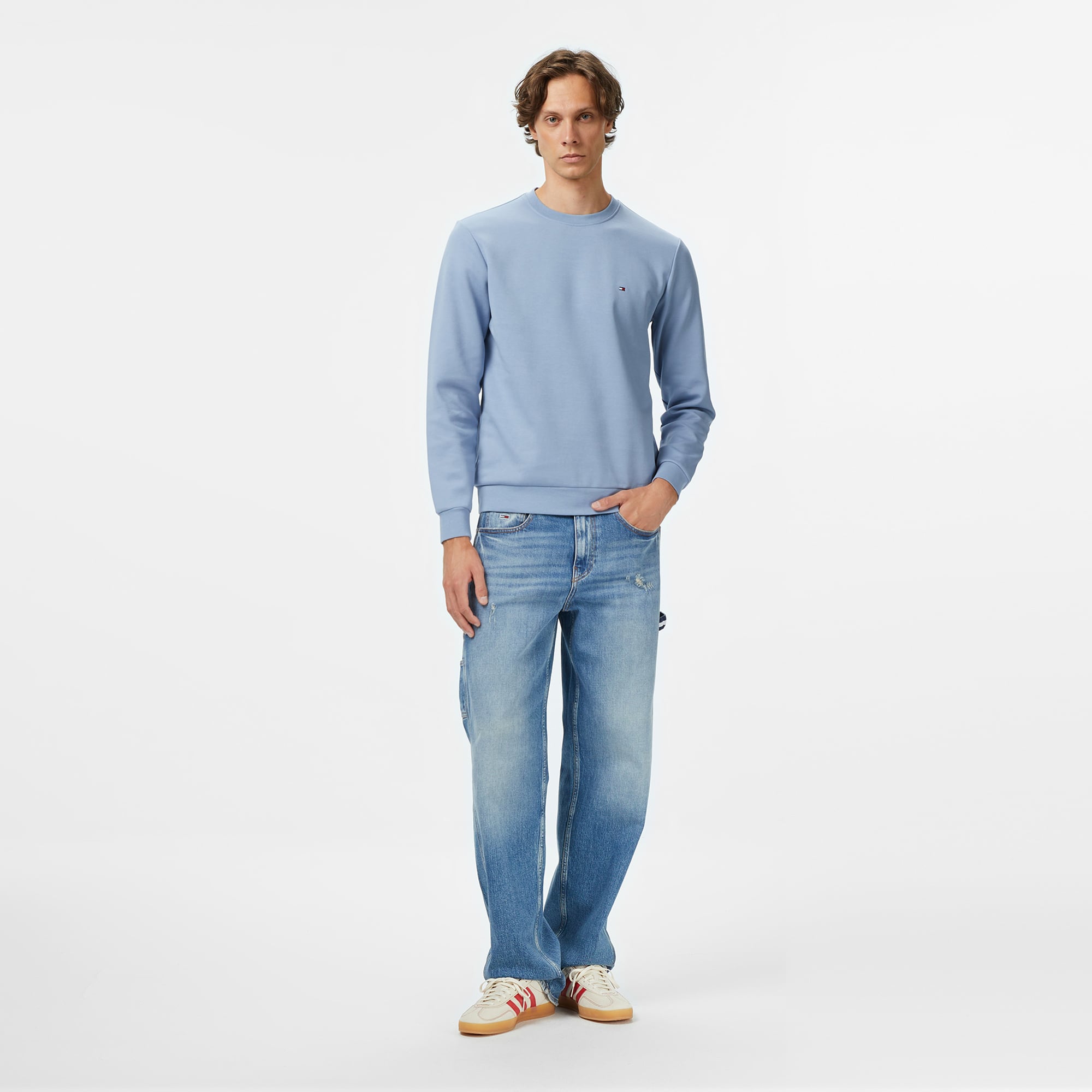 Tommy Hilfiger Essential Intechno Yuvarlak Yaka Erkek Mavi Sweatshirt