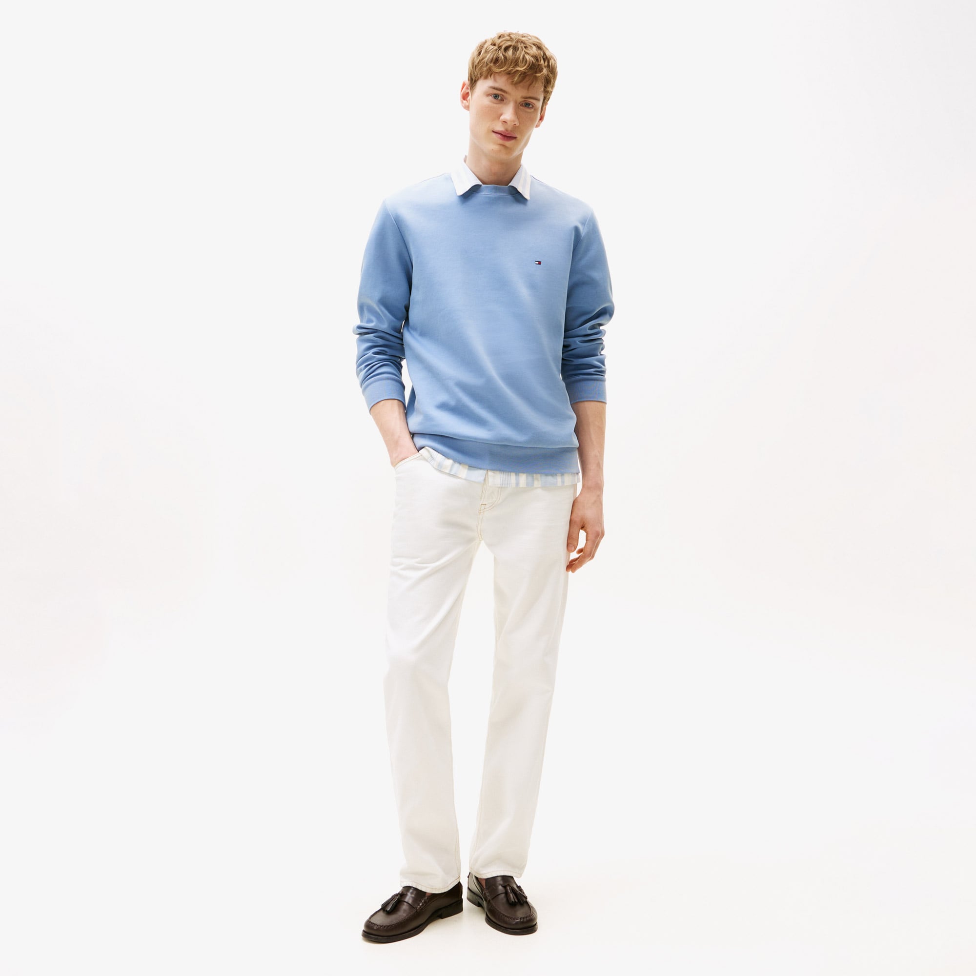 Tommy Hilfiger Essential Intechno Yuvarlak Yaka Erkek Mavi Sweatshirt