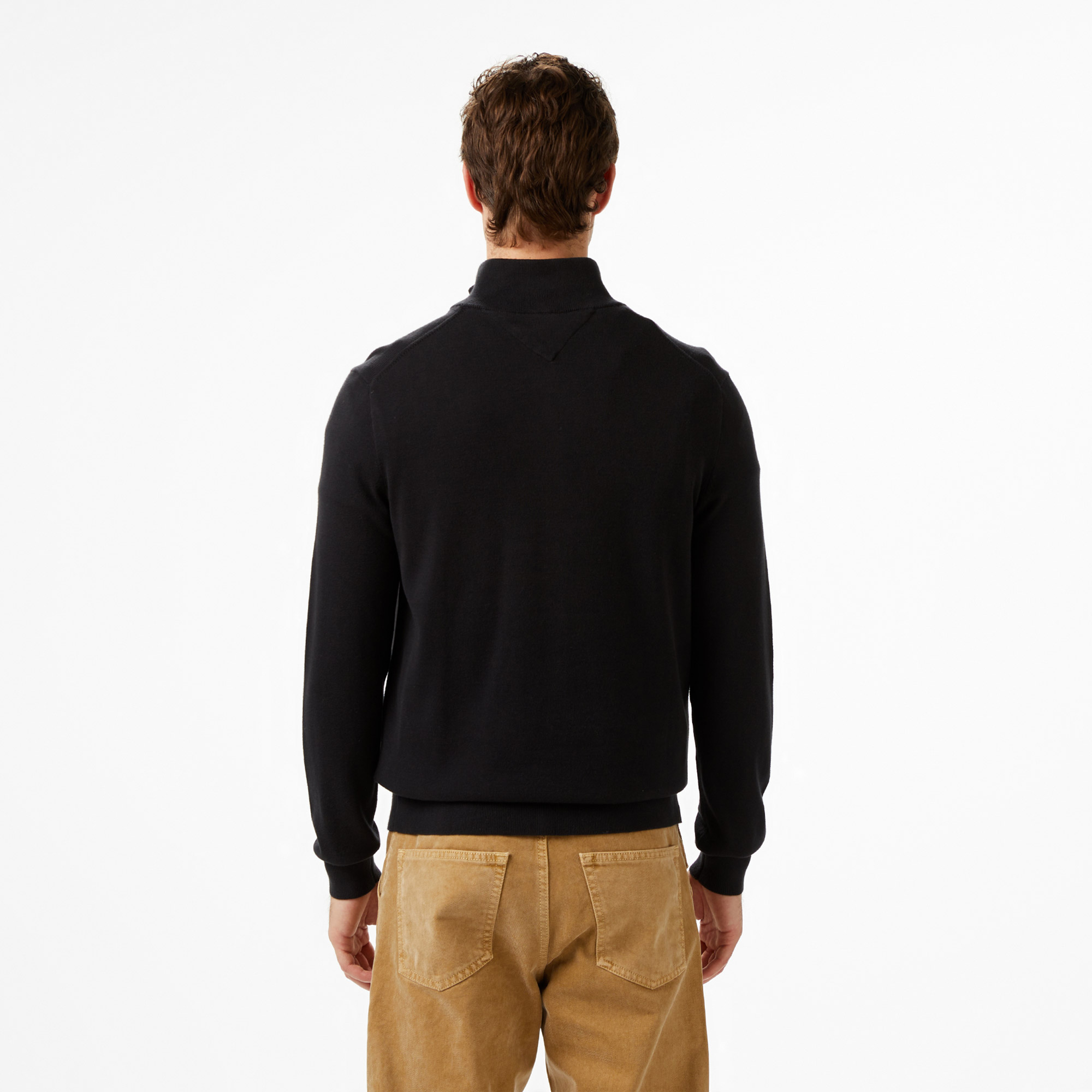 Tommy Hilfiger Essential Cotton Mock Erkek Siyah Yarım Fermuarlı Triko