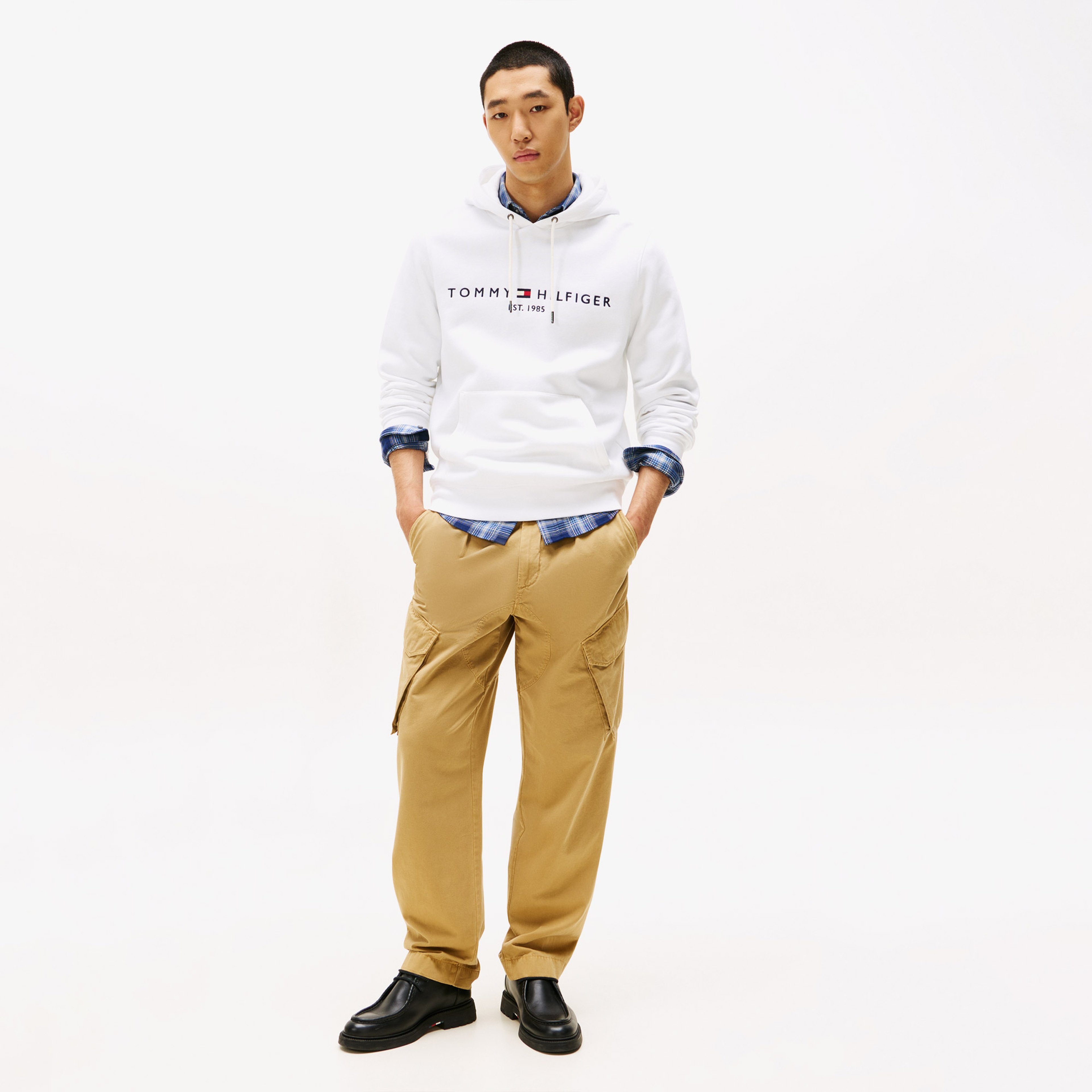 Tommy Hilfiger Logo Erkek Beyaz Hoodie