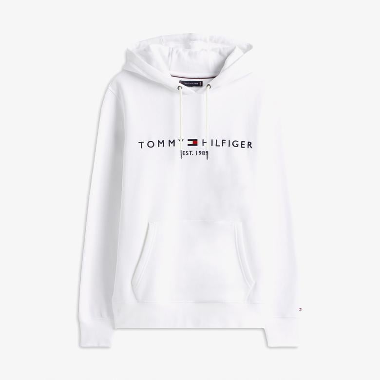 Tommy Hilfiger Logo Erkek Beyaz Hoodie