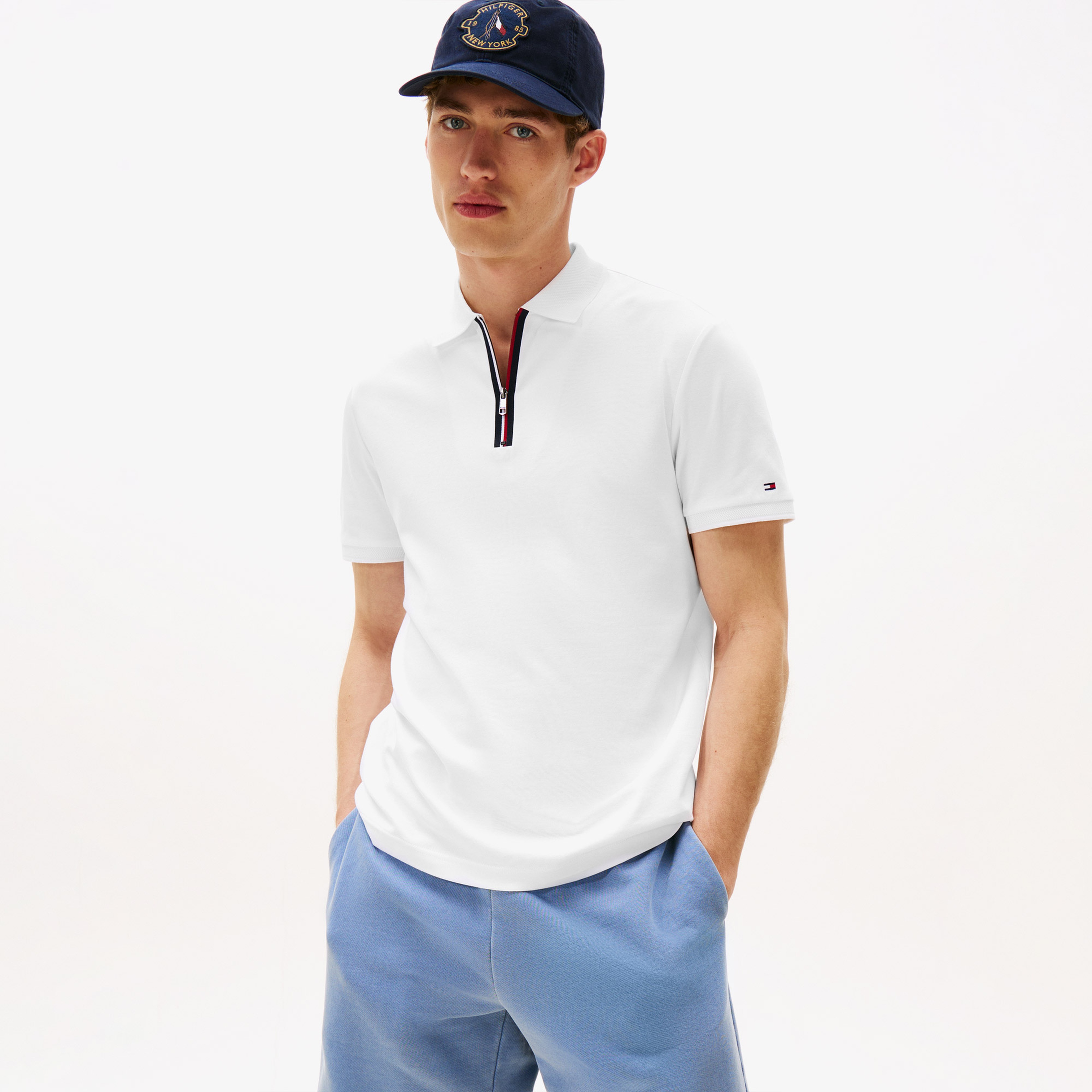 Tommy Hilfiger Interlock Zip Regular Erkek Beyaz Polo