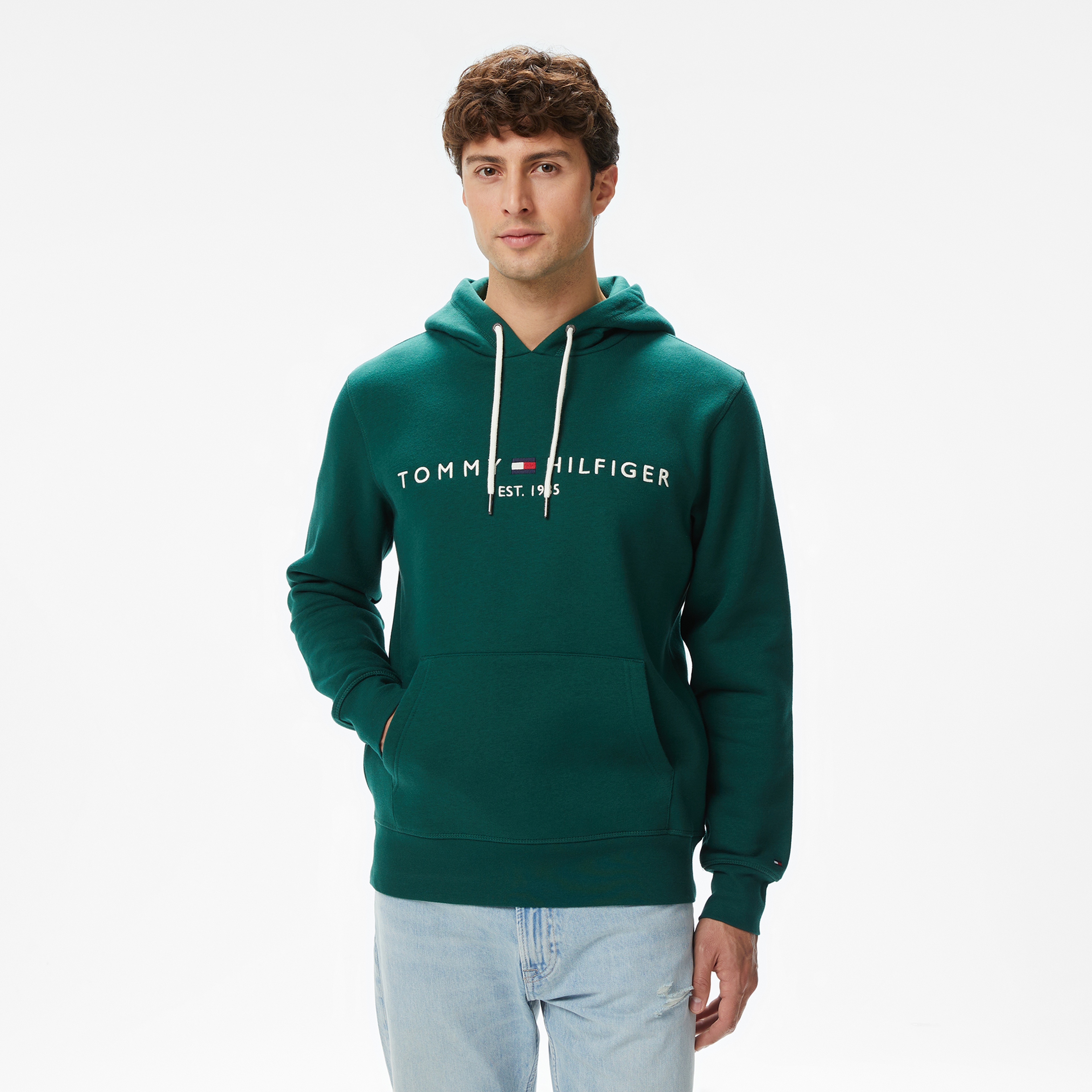 Tommy Hilfiger Logo Erkek Yeşil Hoodie