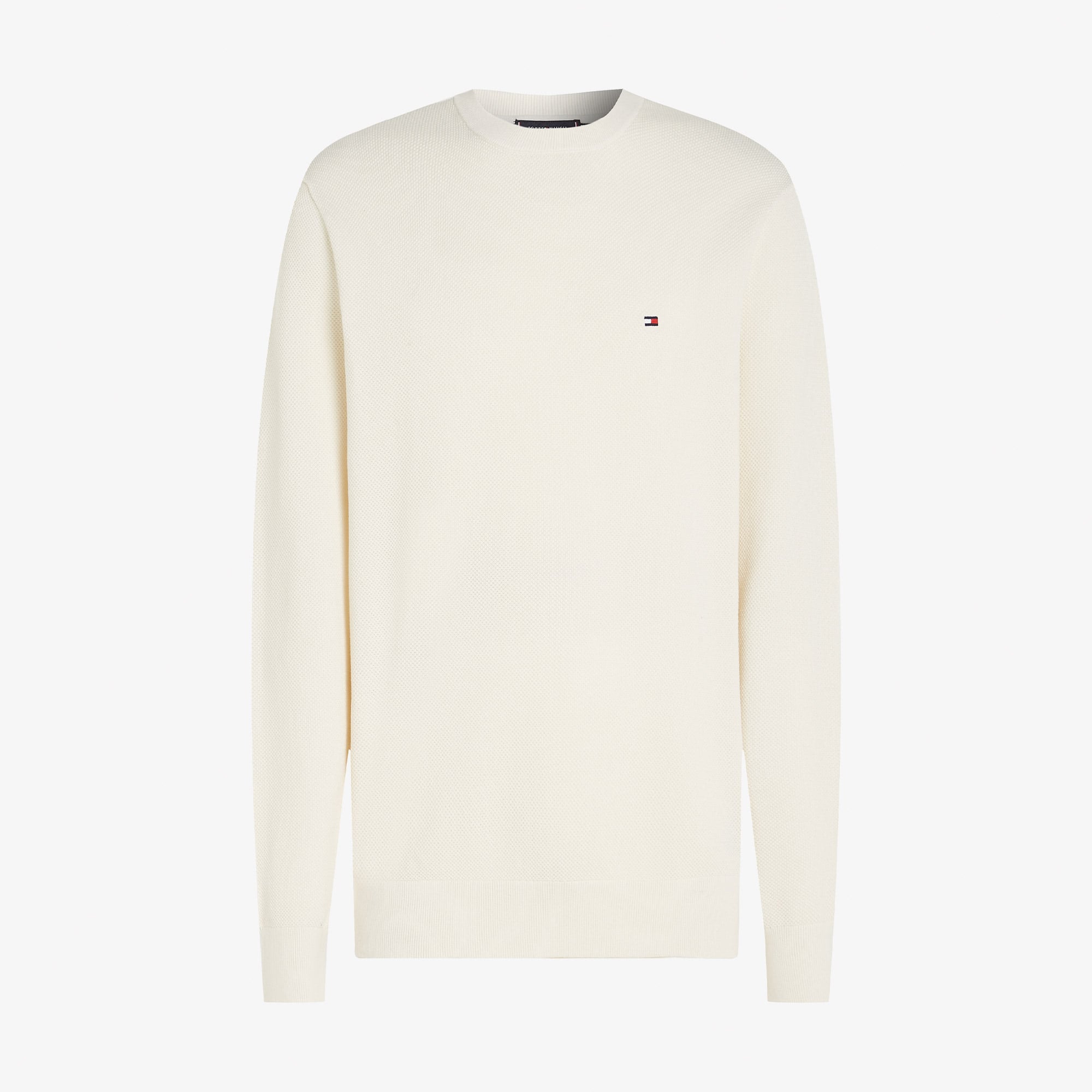 Tommy Hilfiger Essential Structure Yuvarlak Yaka Erkek Beyaz Kazak