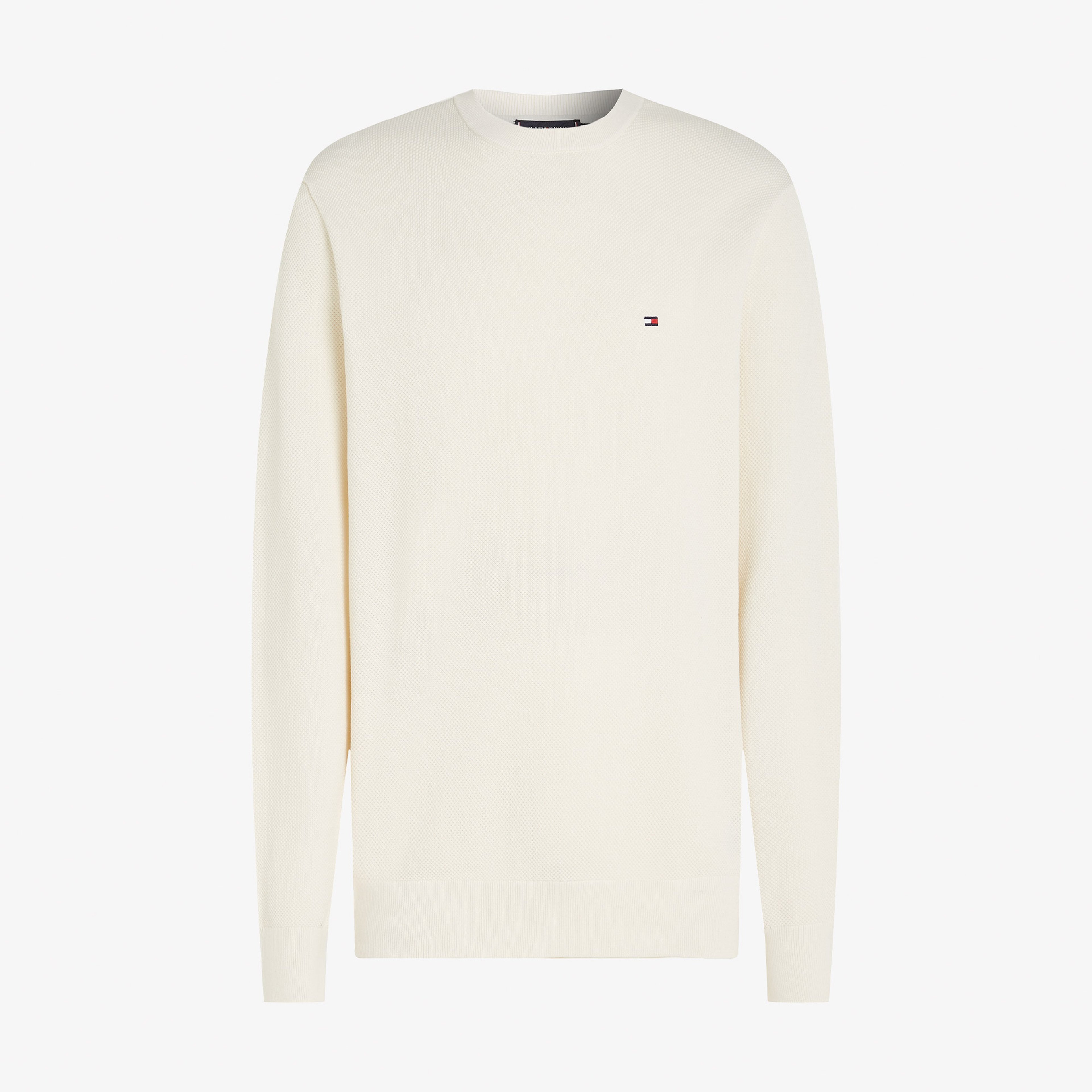 Tommy Hilfiger Essential Structure Yuvarlak Yaka Erkek Beyaz Kazak