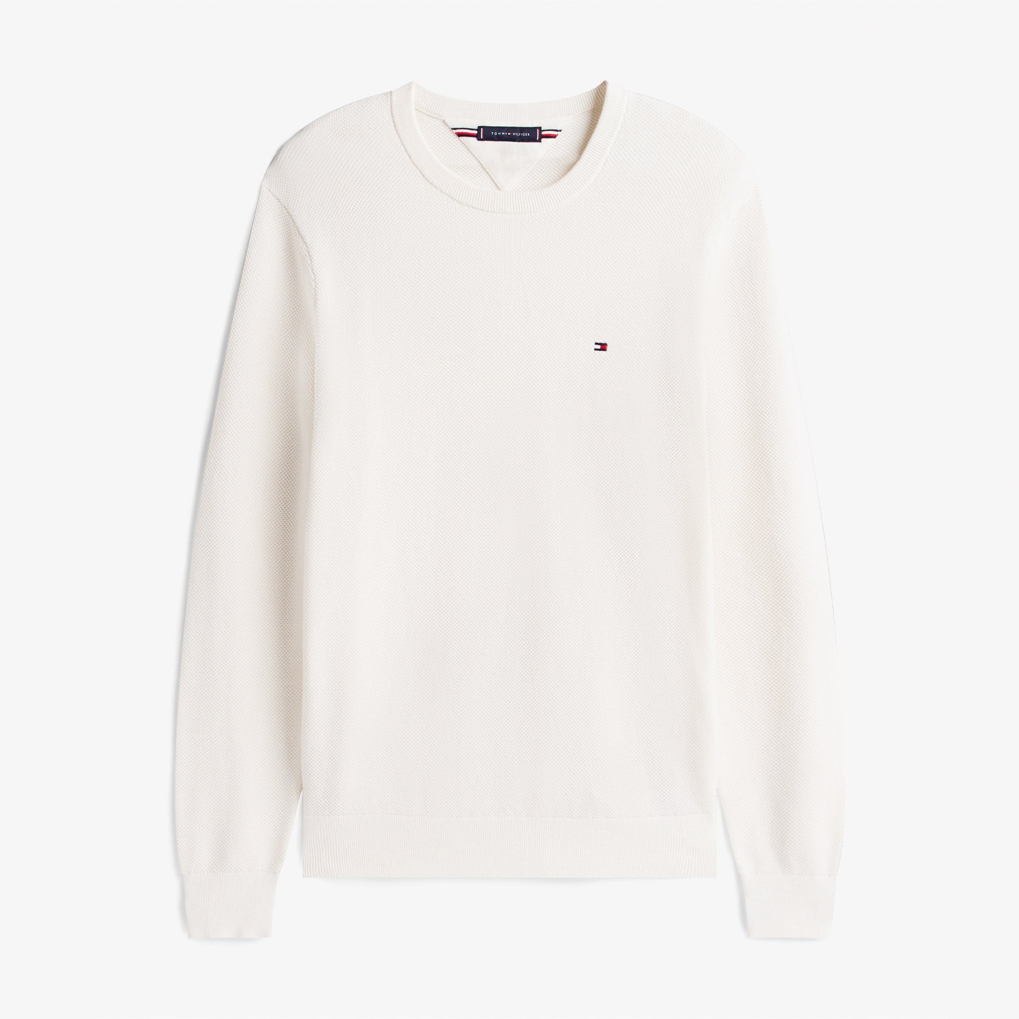 Tommy Hilfiger Essential Structure Yuvarlak Yaka Erkek Beyaz Kazak