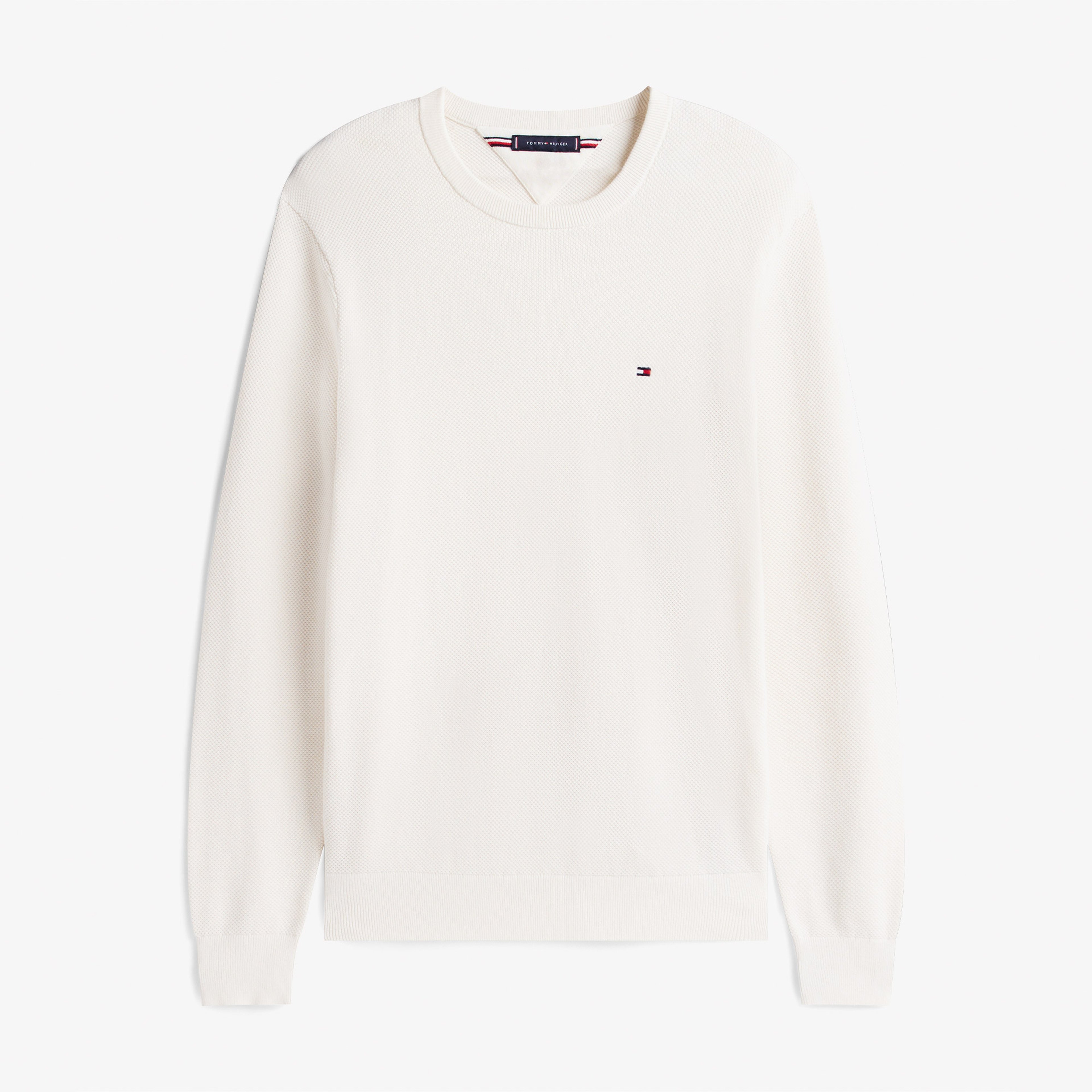 Tommy Hilfiger Essential Structure Yuvarlak Yaka Erkek Beyaz Kazak