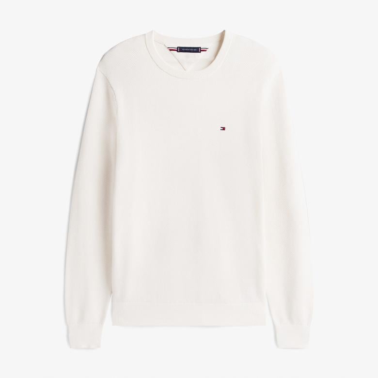 Tommy Hilfiger Essential Structure Yuvarlak Yaka Erkek Beyaz Kazak