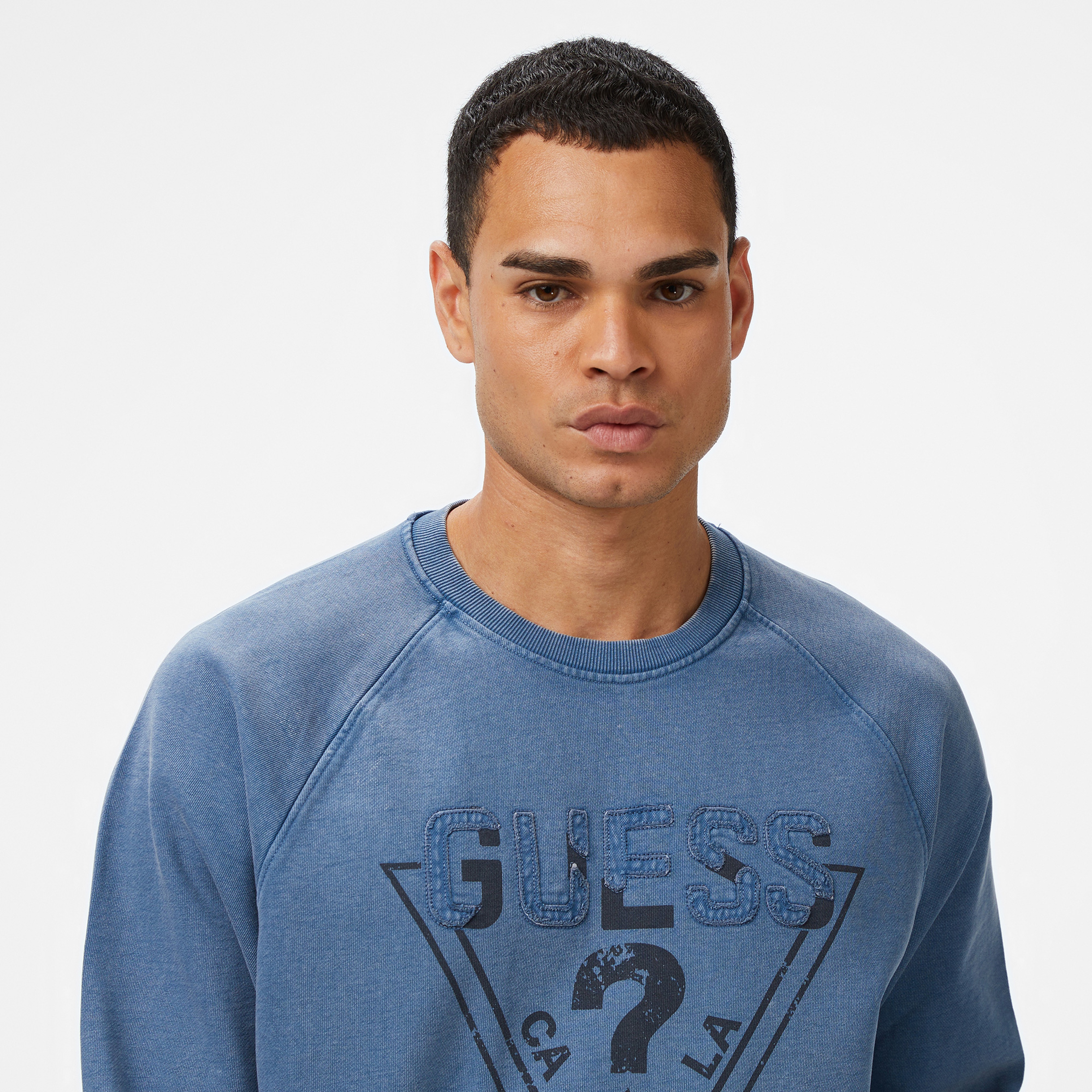 Guess Davis Terry Erkek Mavi Sweatshirt