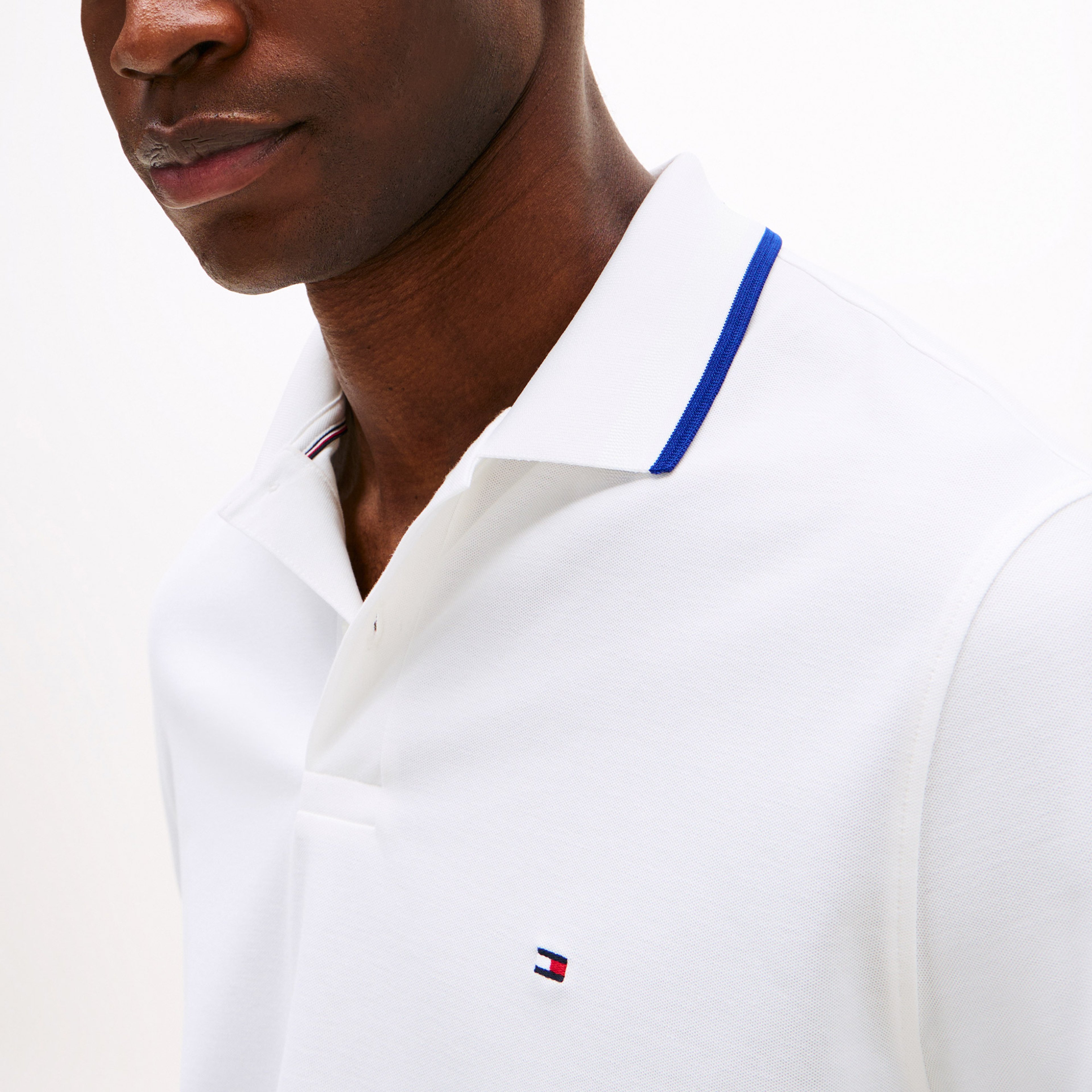 Tommy Hilfiger Performance Pique Regular Tipped Erkek Beyaz Polo