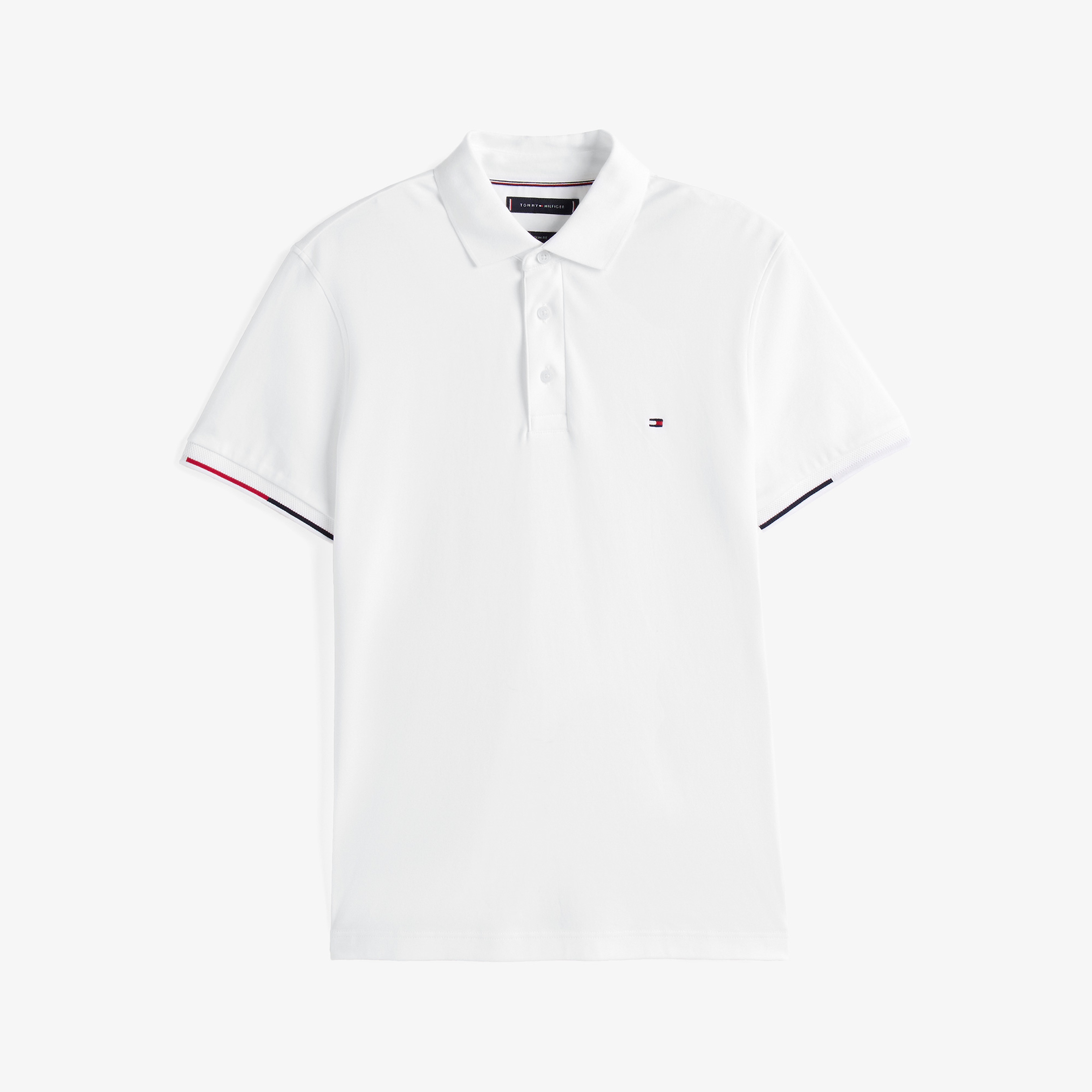 Tommy Hilfiger İnterlock Flagcuff Slim Fit Erkek Beyaz Polo