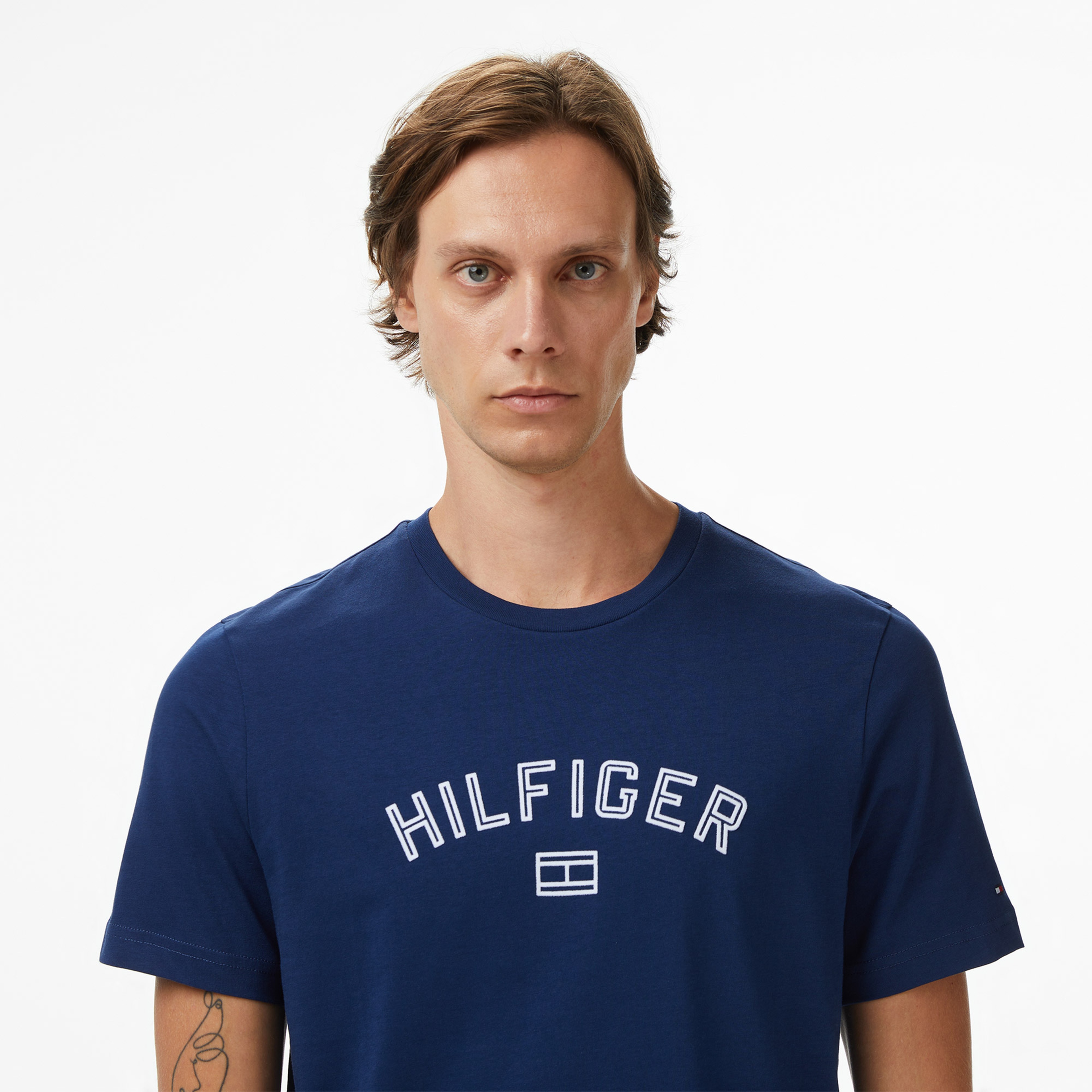 Tommy Hilfiger Flock Varsity Erkek Mavi T-Shirt