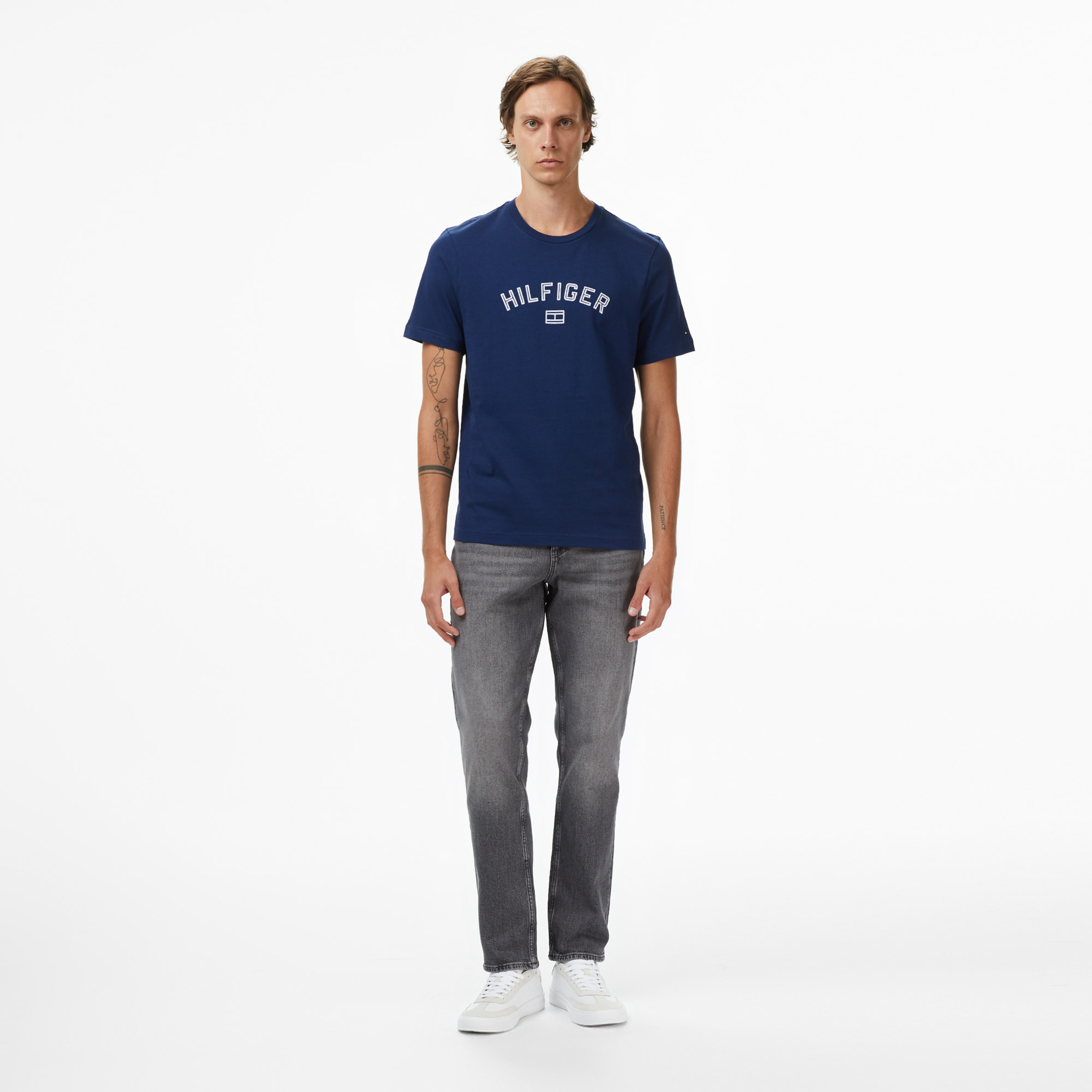 Tommy Hilfiger Flock Varsity Erkek Mavi T-Shirt