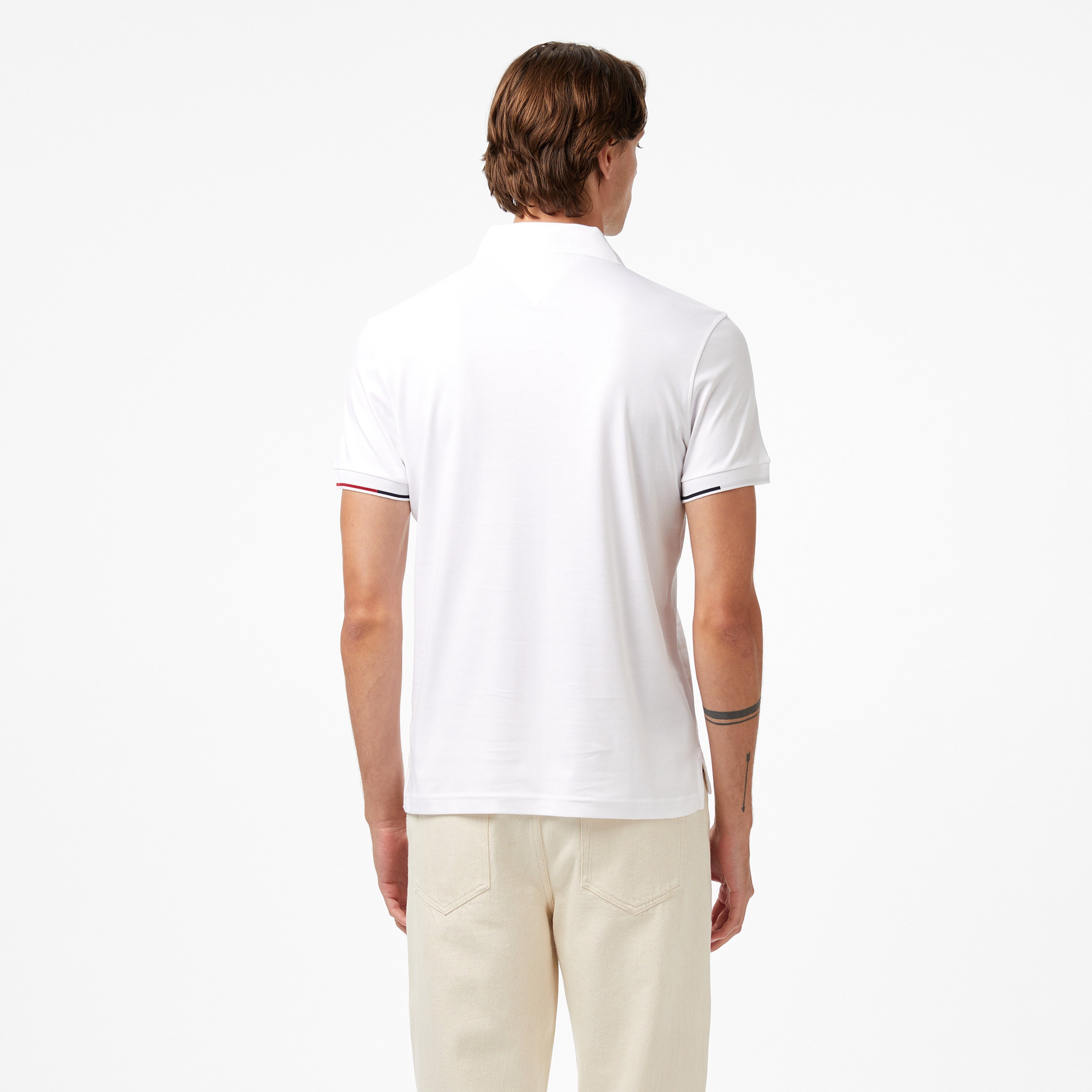 Tommy Hilfiger İnterlock Flagcuff Slim Fit Erkek Beyaz Polo