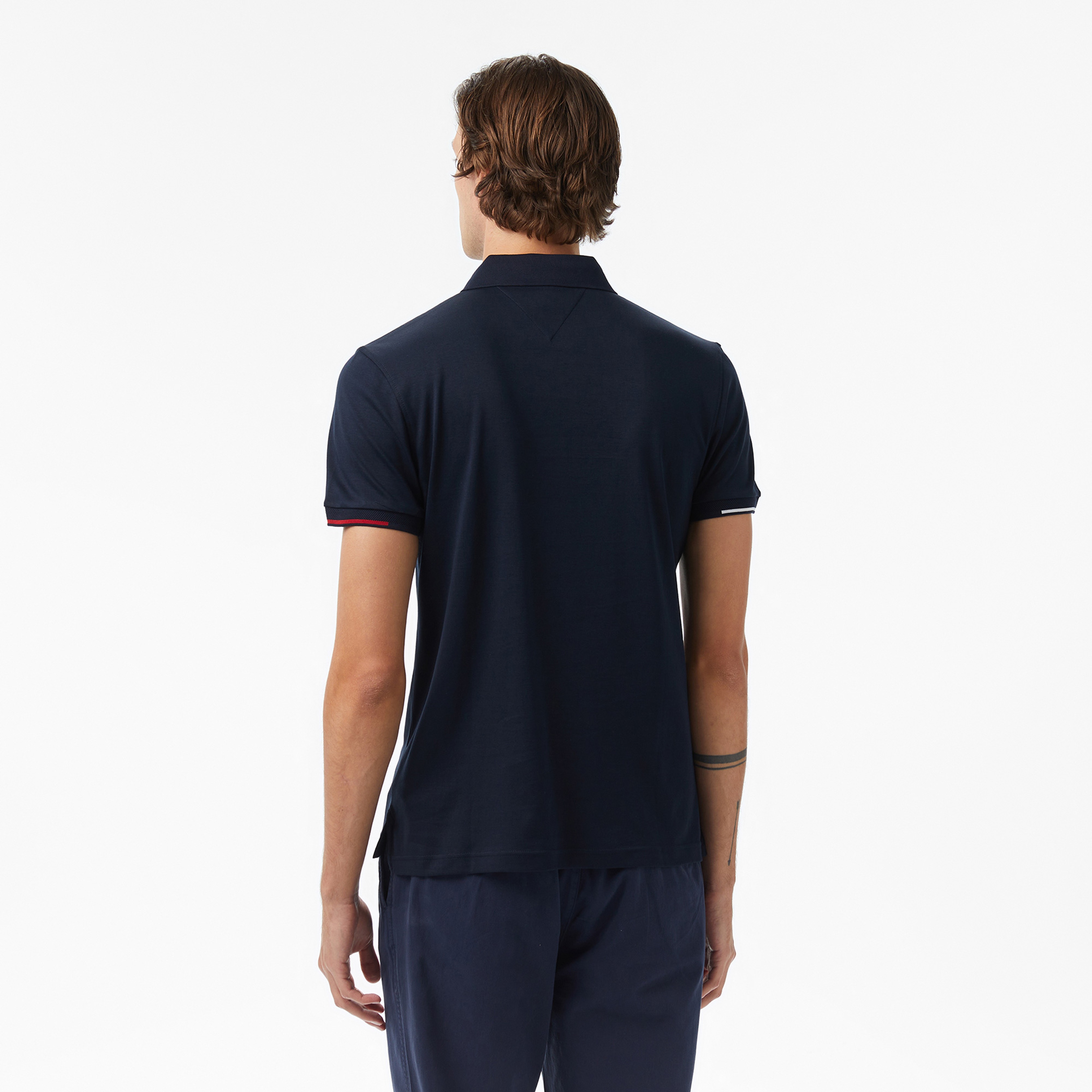 Tommy Hilfiger Interlock Flagcuff Slim Fit Erkek Mavi Polo