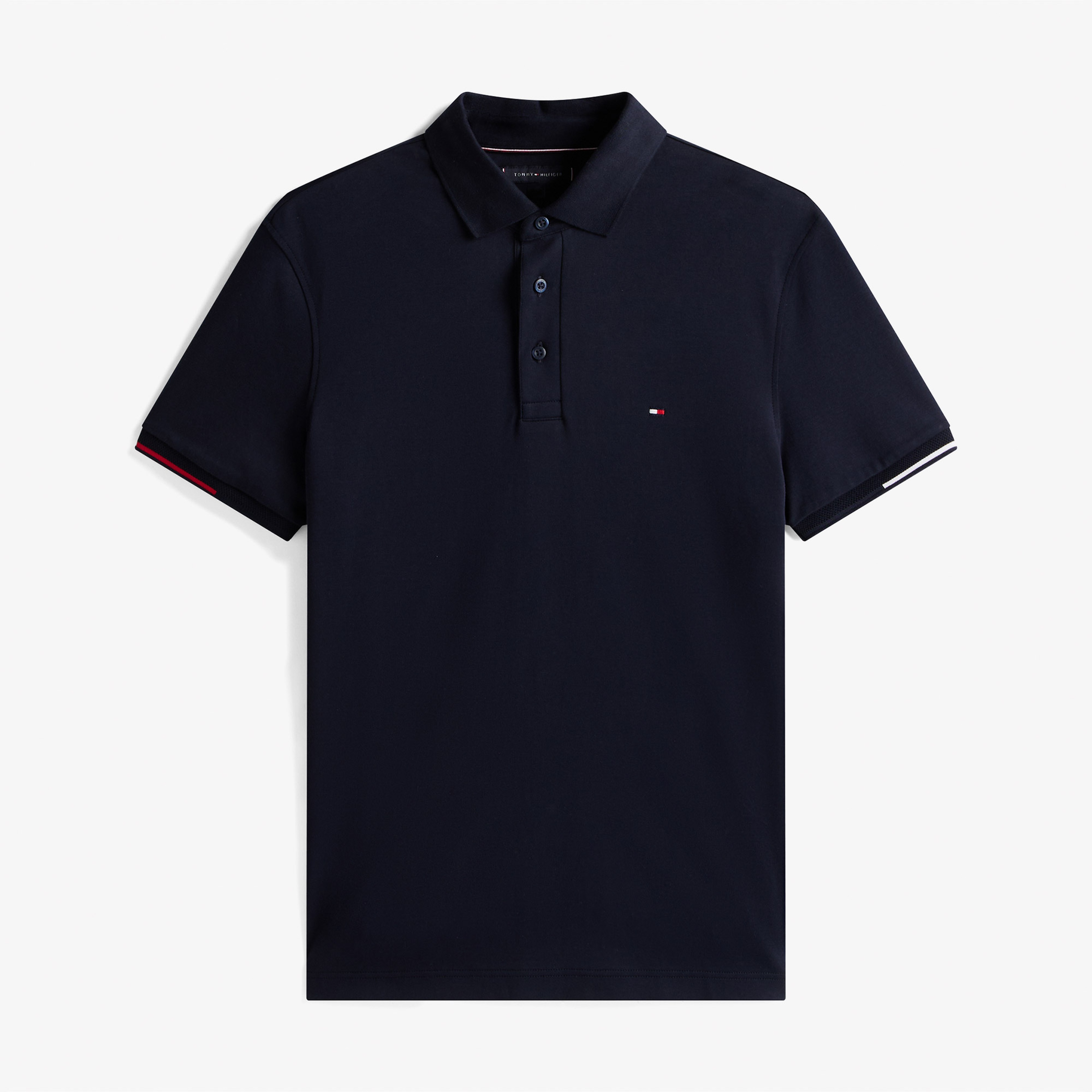 Tommy Hilfiger Interlock Flagcuff Slim Fit Erkek Mavi Polo