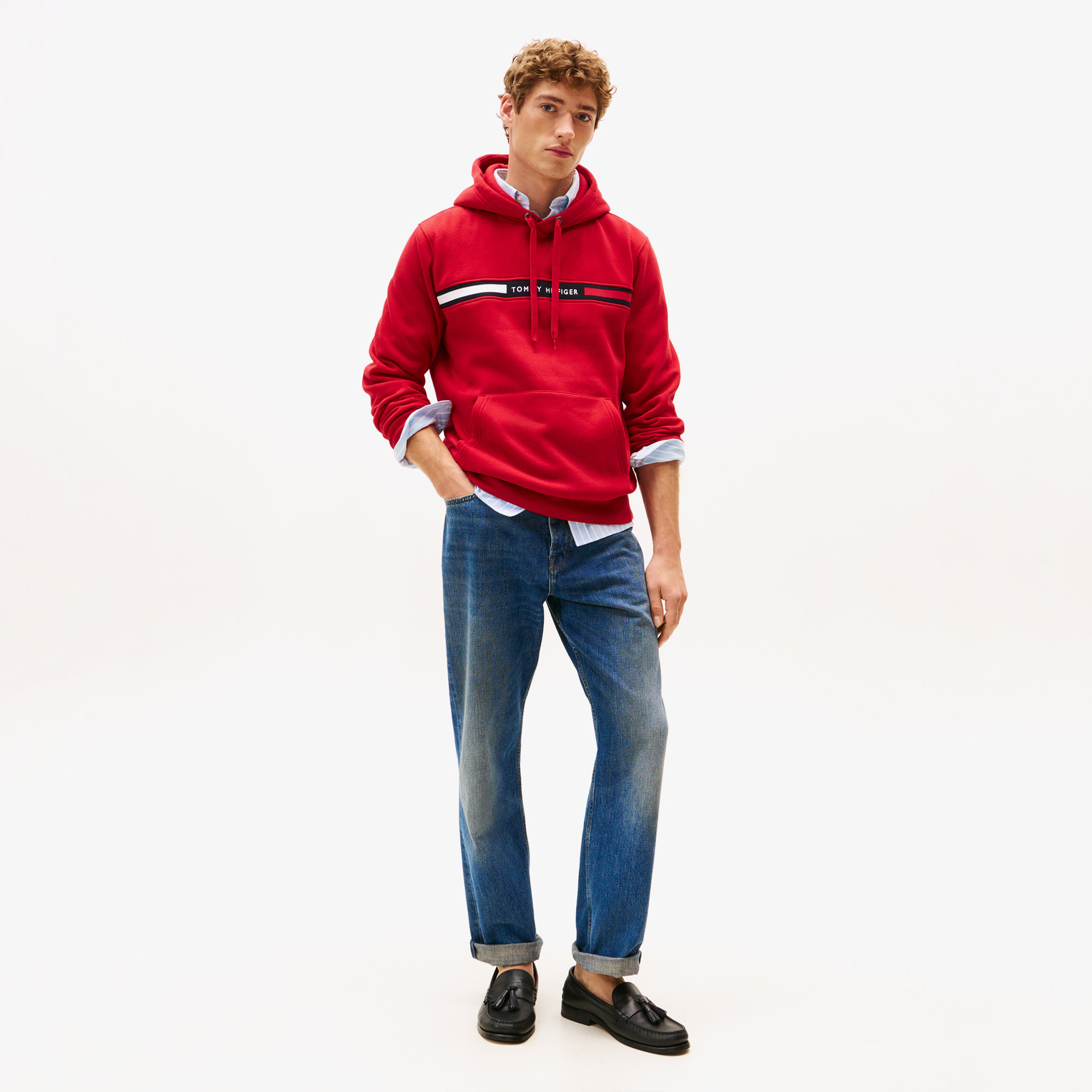 Tommy Hilfiger Chest Insert Erkek Kırmızı Hoodie