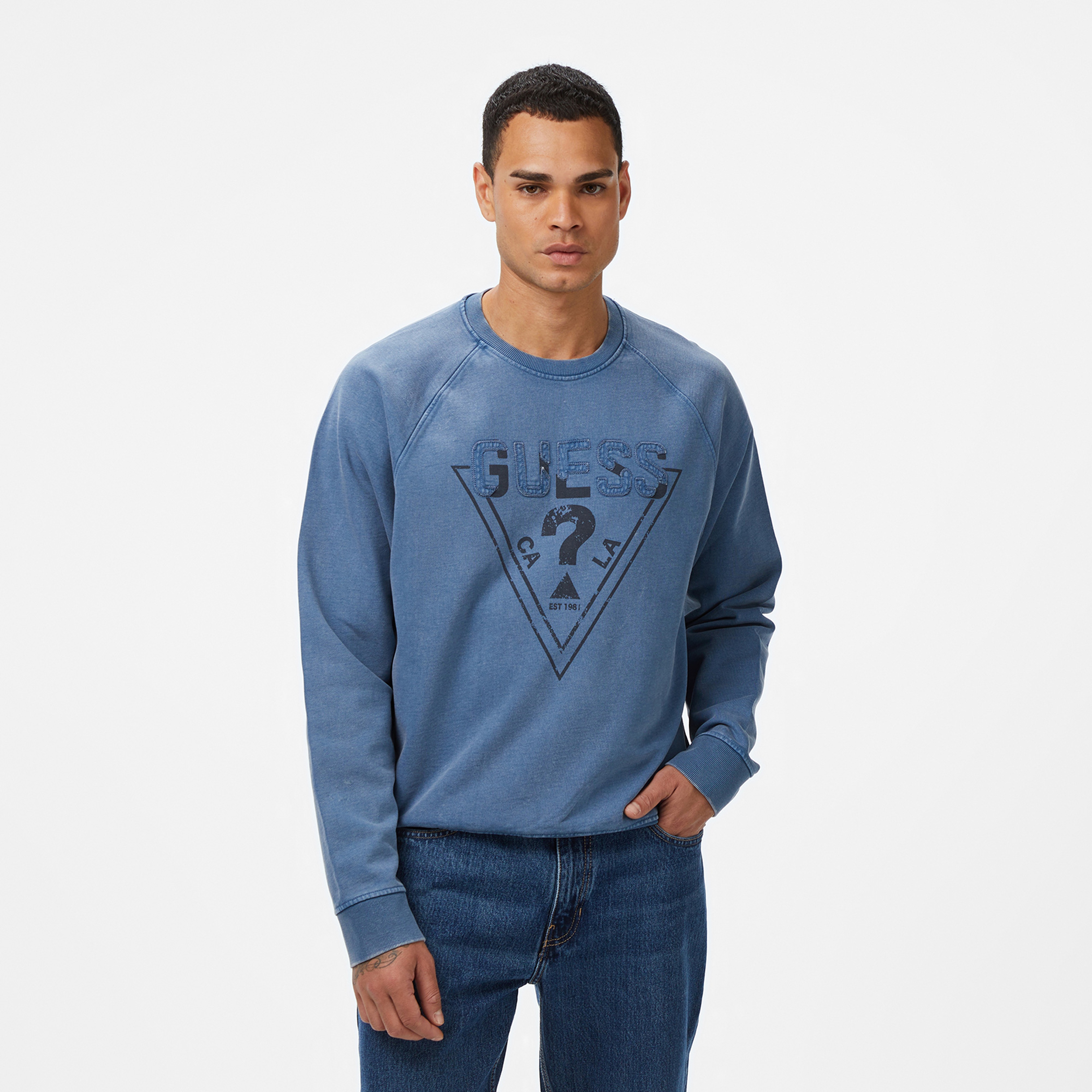 Guess Davis Terry Erkek Mavi Sweatshirt