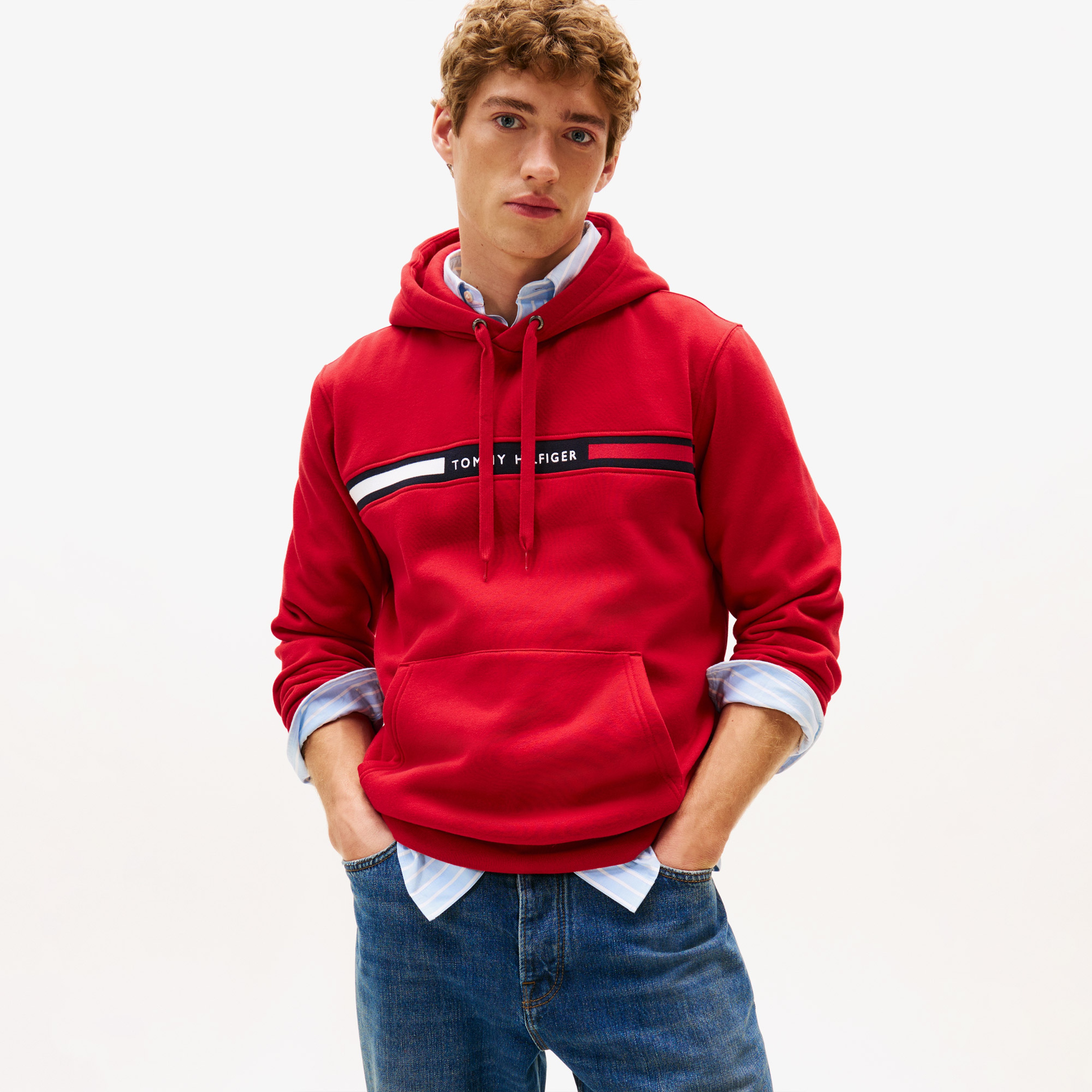 Tommy Hilfiger Chest Insert Erkek Kırmızı Hoodie