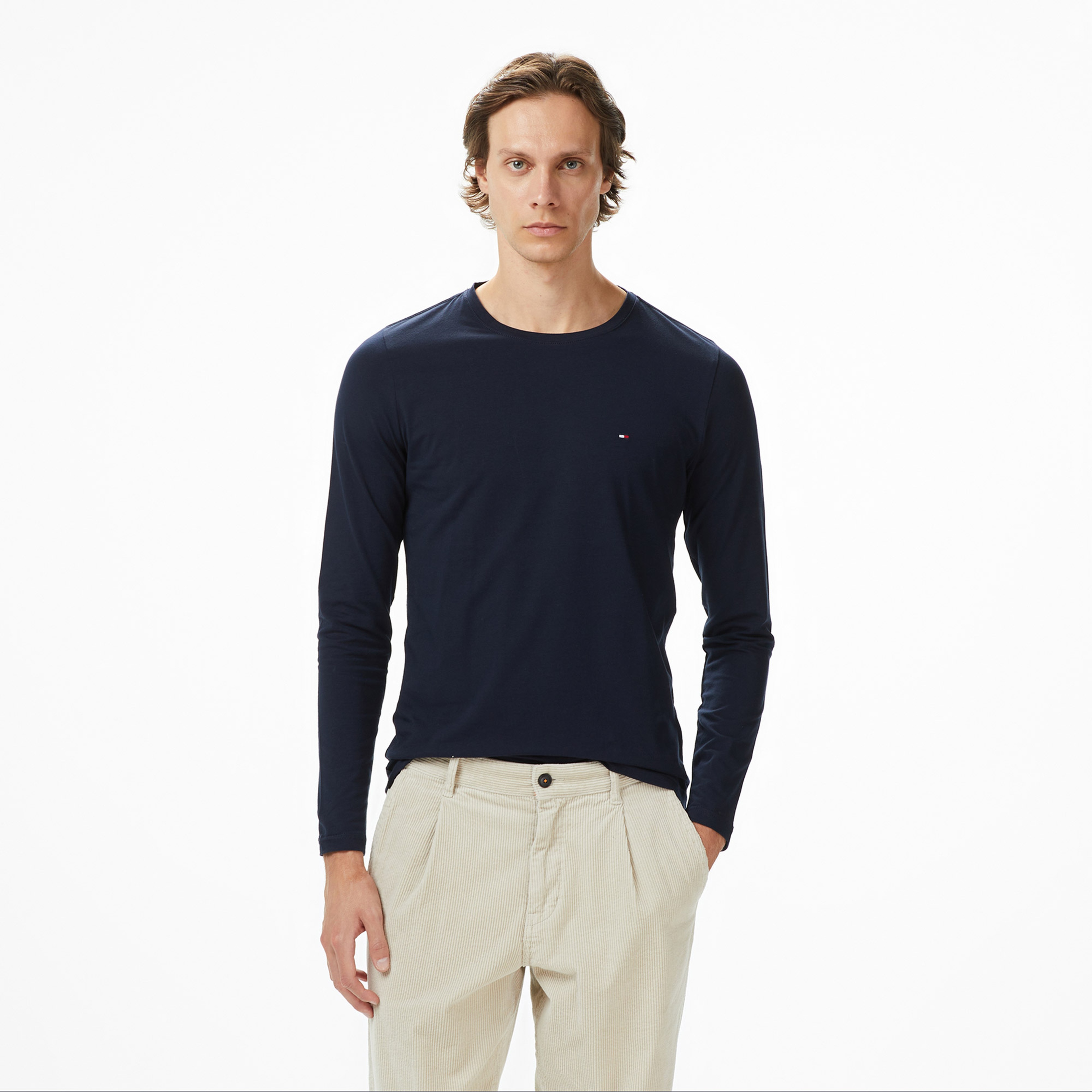 Tommy Hilfiger Stretch Slim Fit Erkek Lacivert Sweatshirt