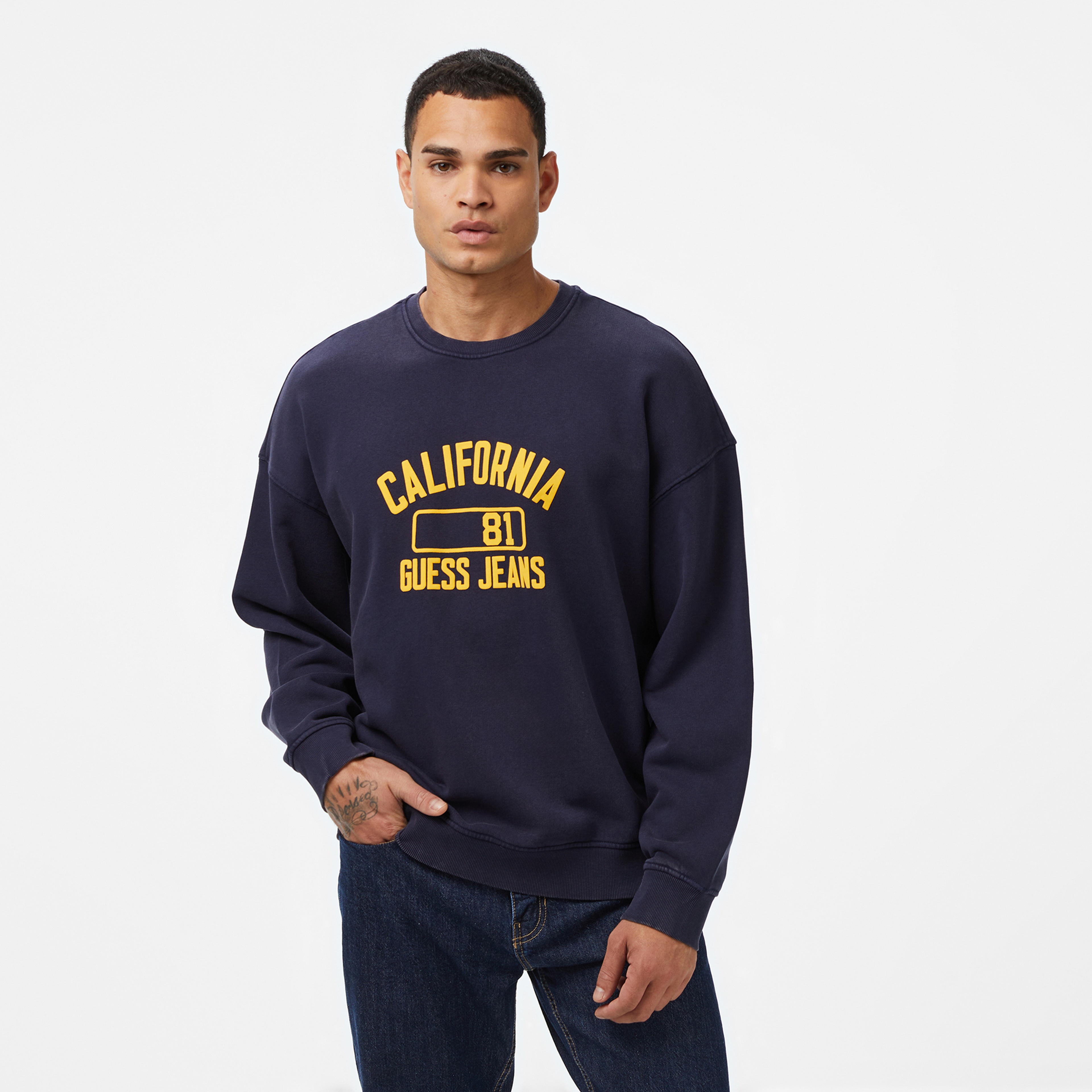Guess Jeans Erkek Lacivert Sweatshirt
