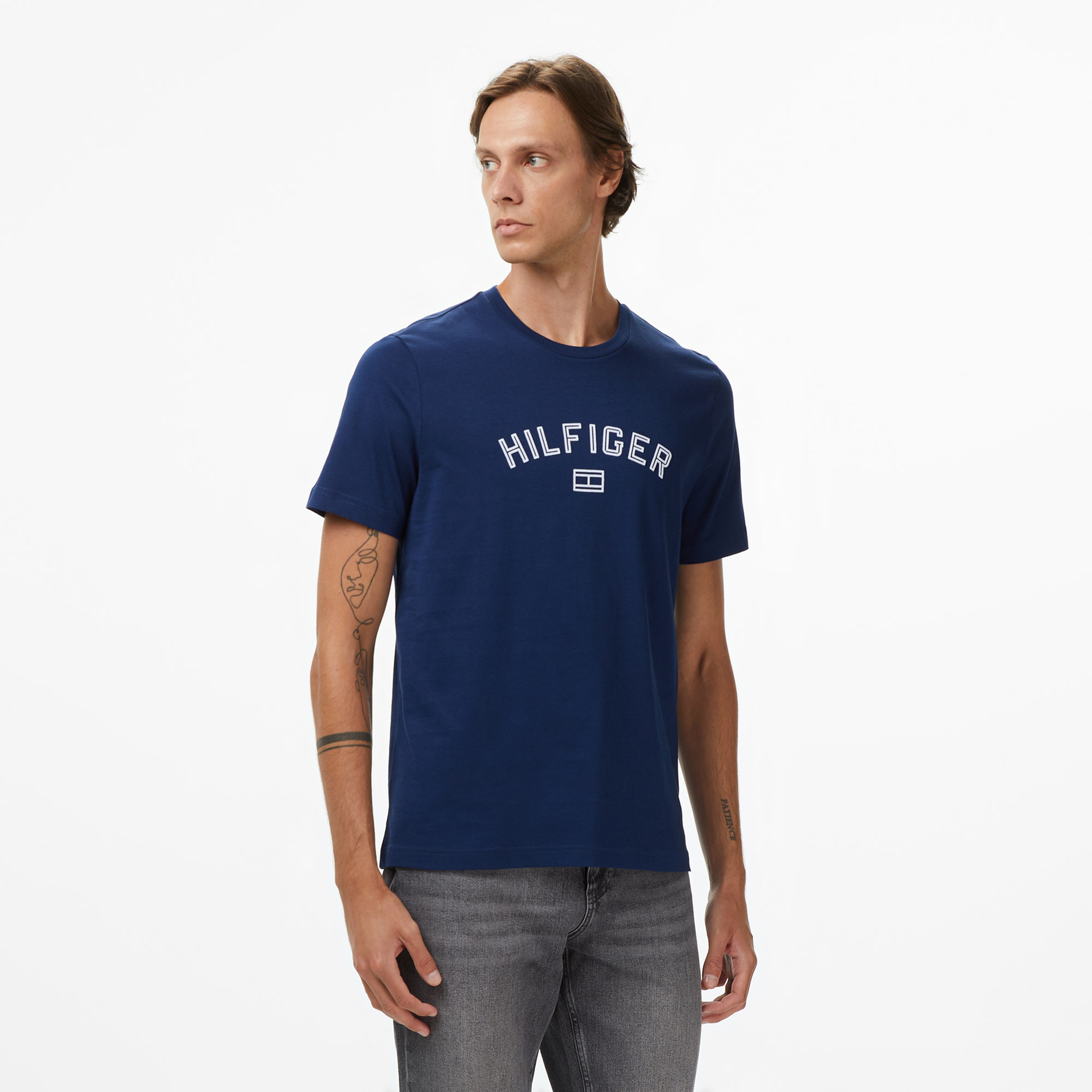 Tommy Hilfiger Flock Varsity Erkek Mavi T-Shirt