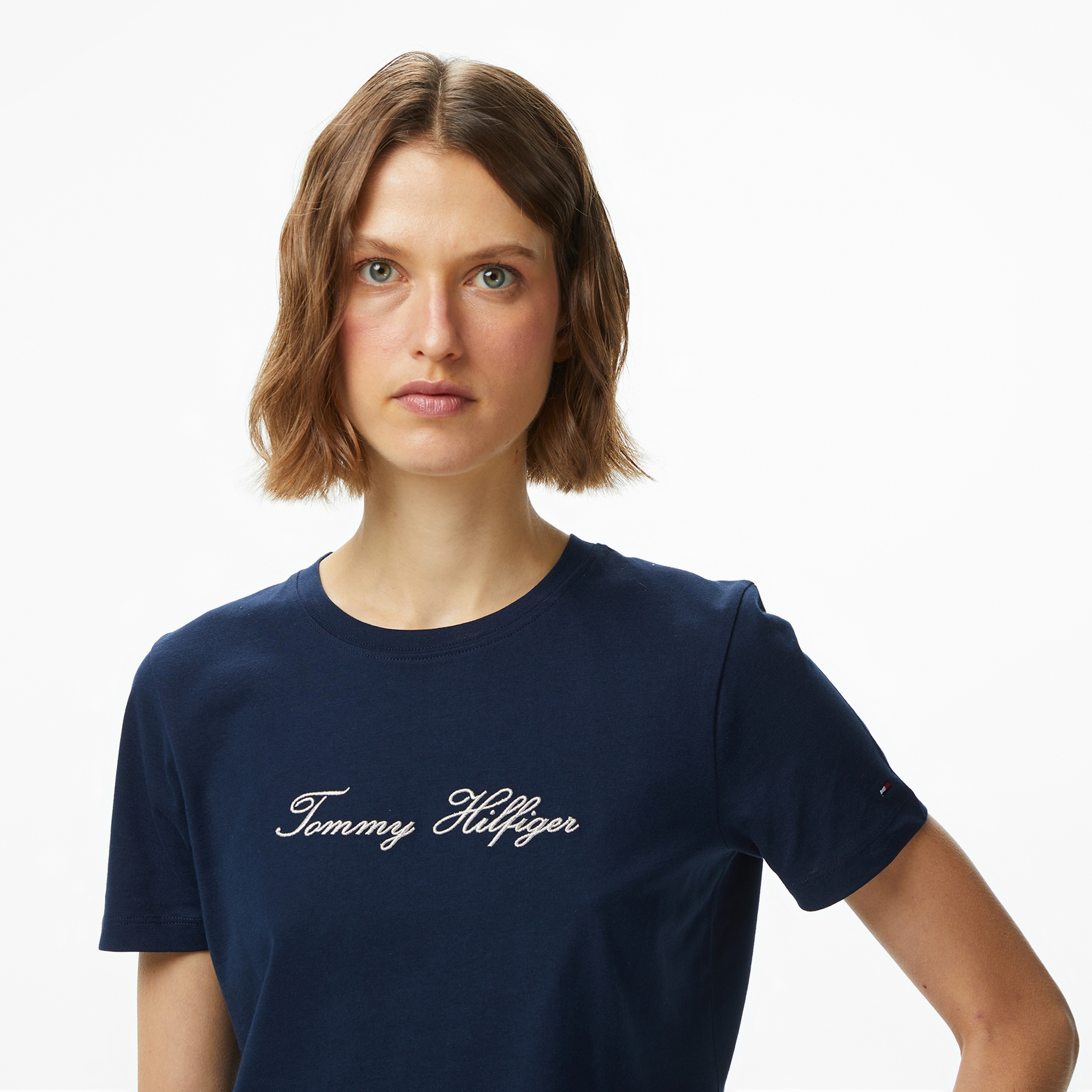 Tommy Hilfiger Lurex Script Regular Kadın Mavi T-Shirt