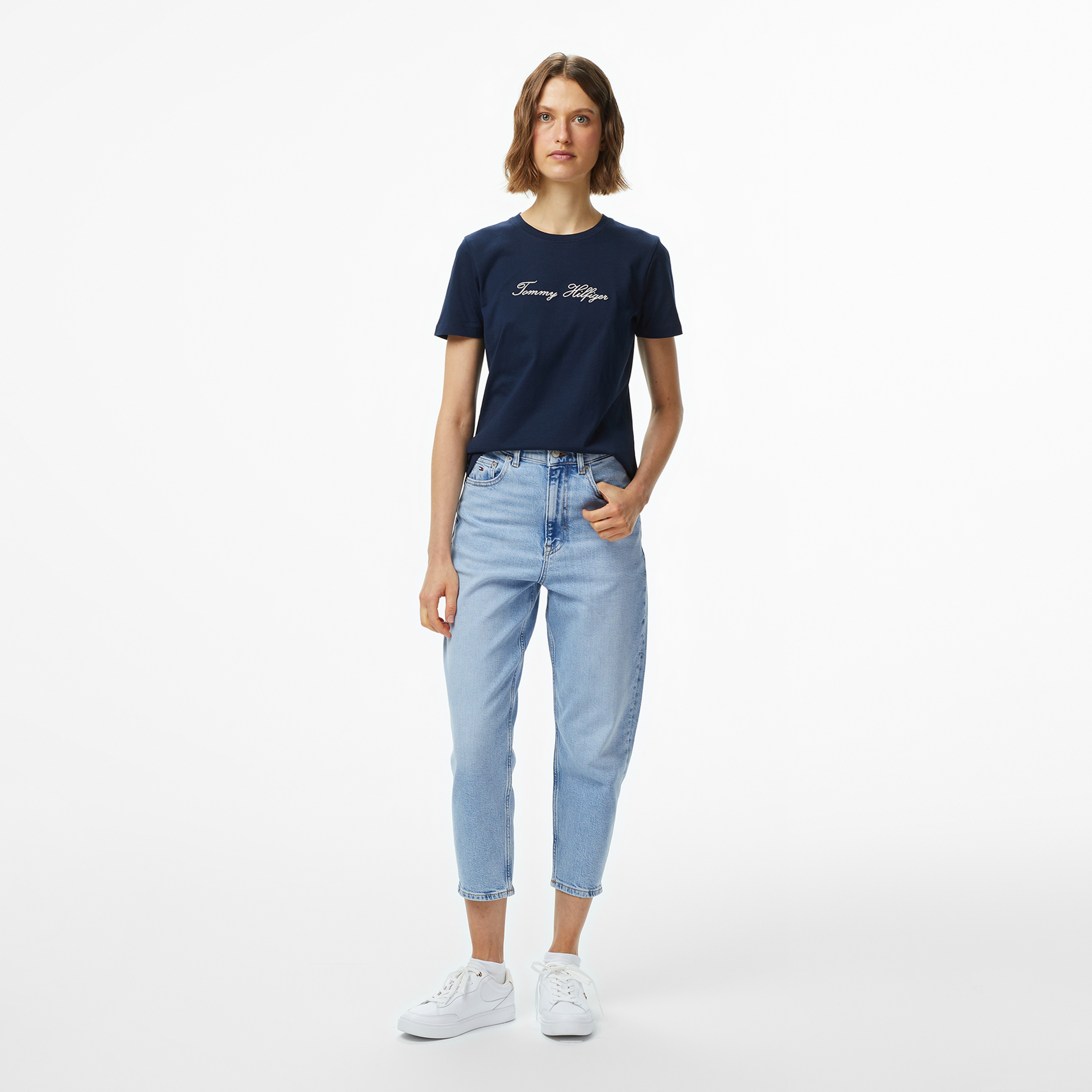 Tommy Hilfiger Lurex Script Regular Kadın Mavi T-Shirt
