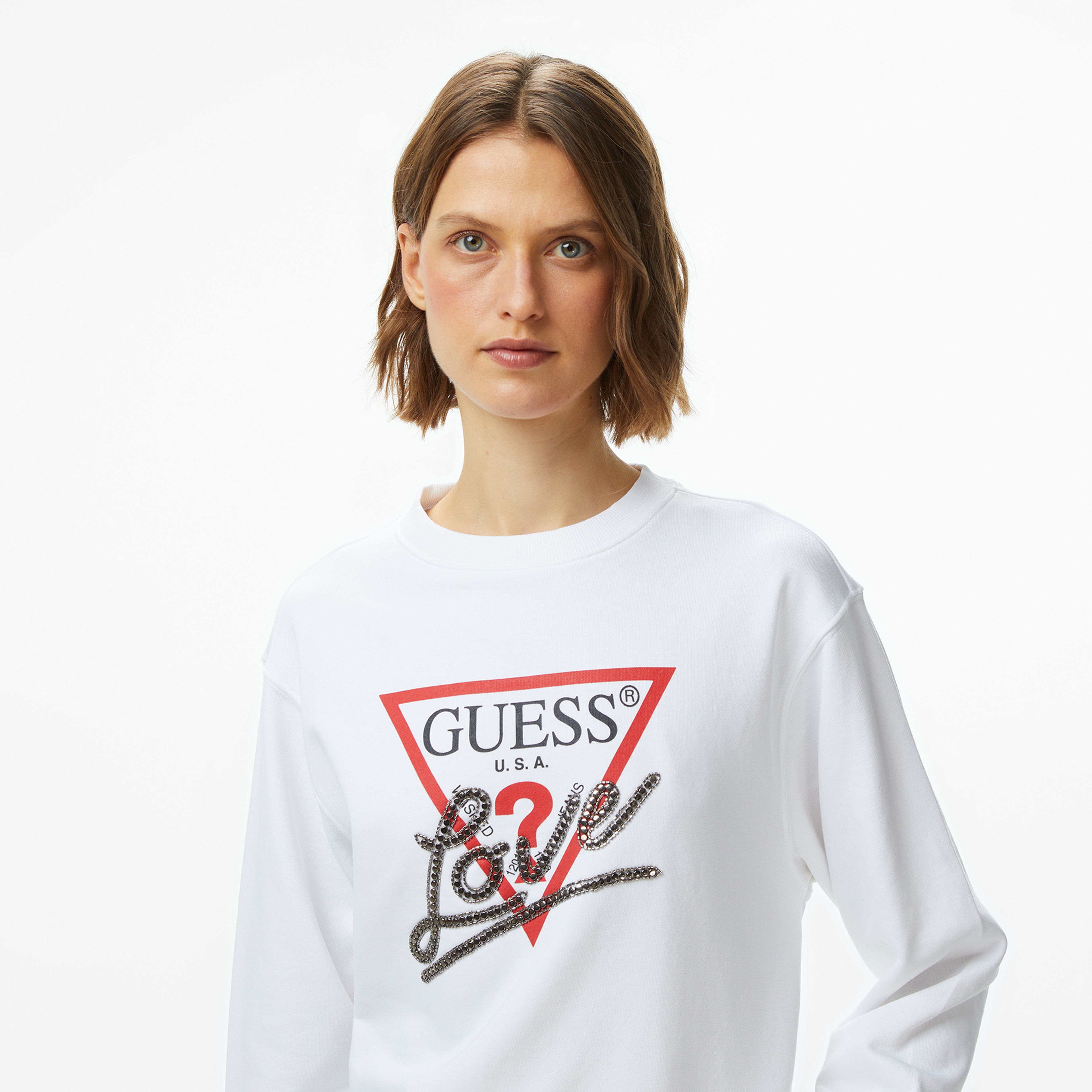 Guess Studded Kadın Beyaz Sweatshirt