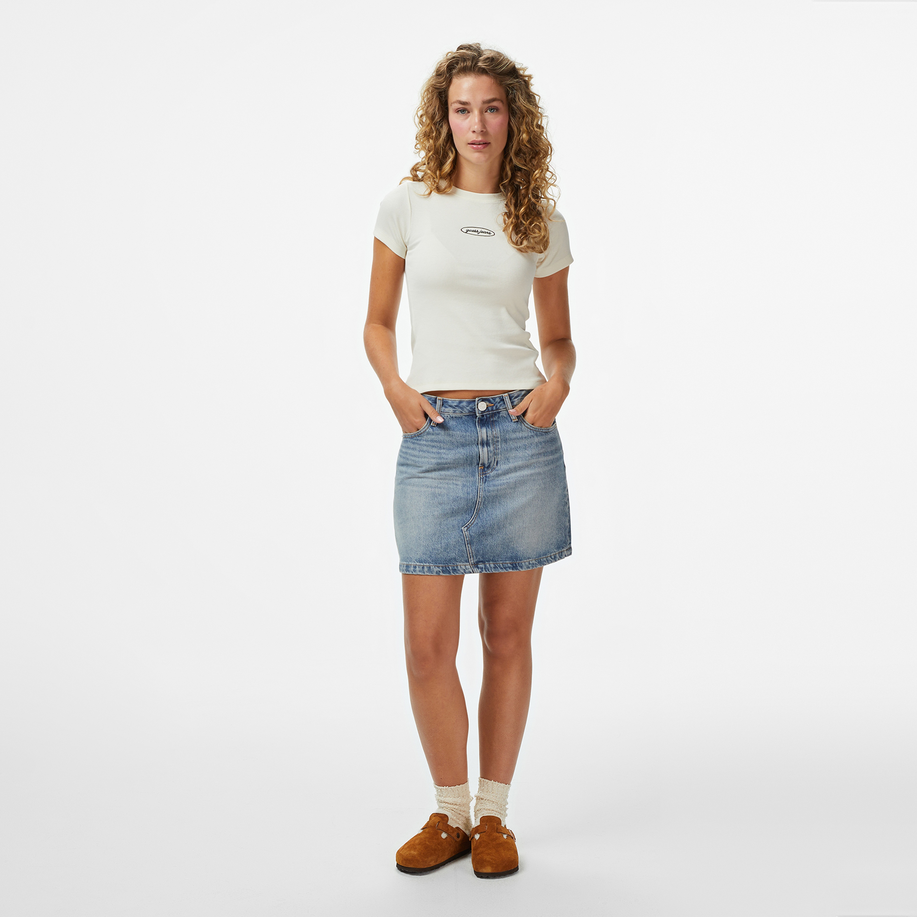 Guess Jeans Kadın Krem T-Shirt